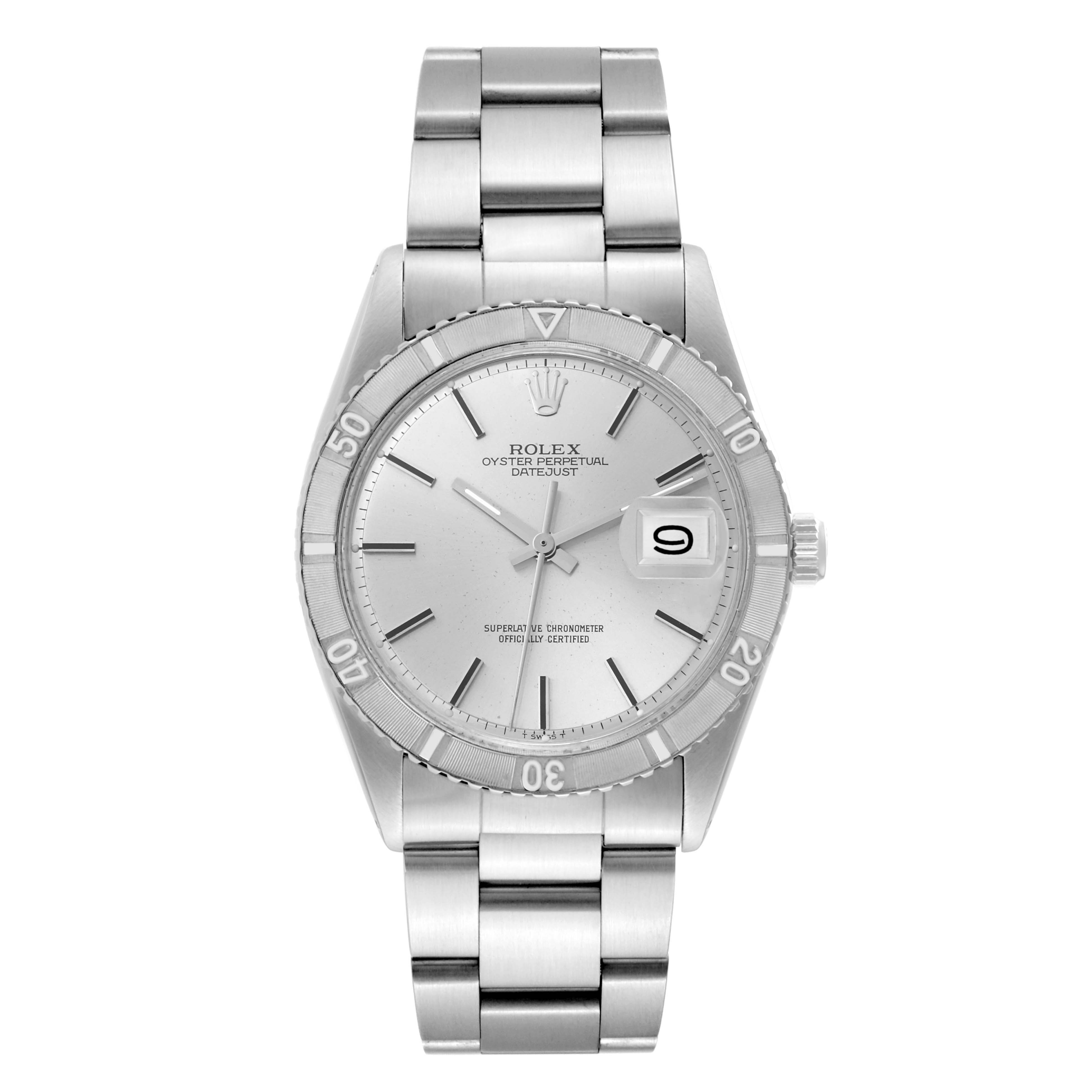 The image shows a front view of the Vintage Collection Rolex Oyster Perpetual Datejust watch, displaying its dial, bezel, and bracelet.