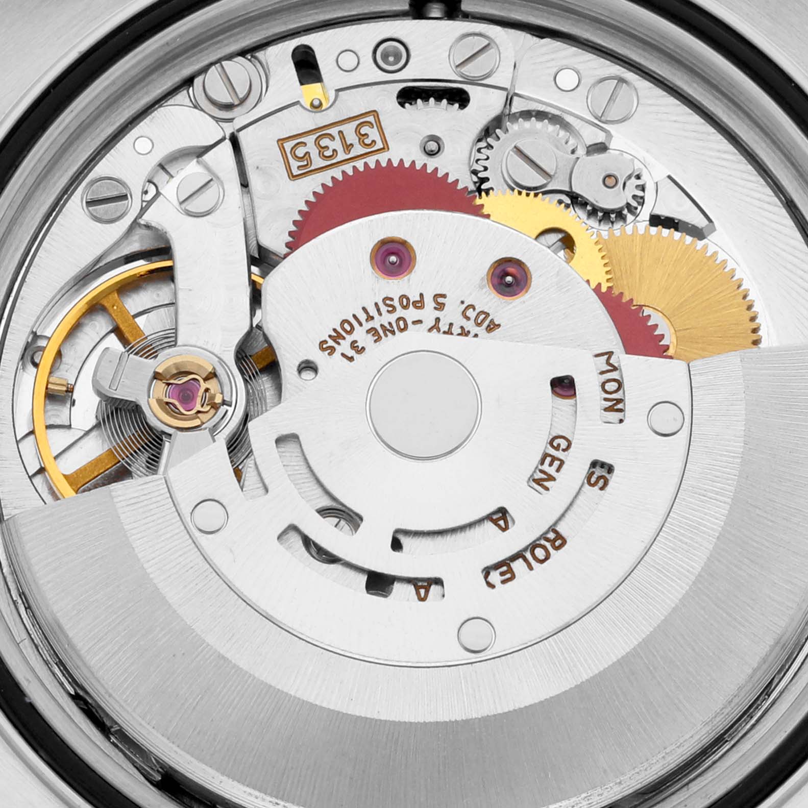 This image shows the intricate mechanical movement of a Rolex Turn-o-Graph 16263 Men's Steel and Gold (two tone) Champagne Dial 16263 Men's Steel and Gold (two tone) Champagne Dial watch, viewed from the back.