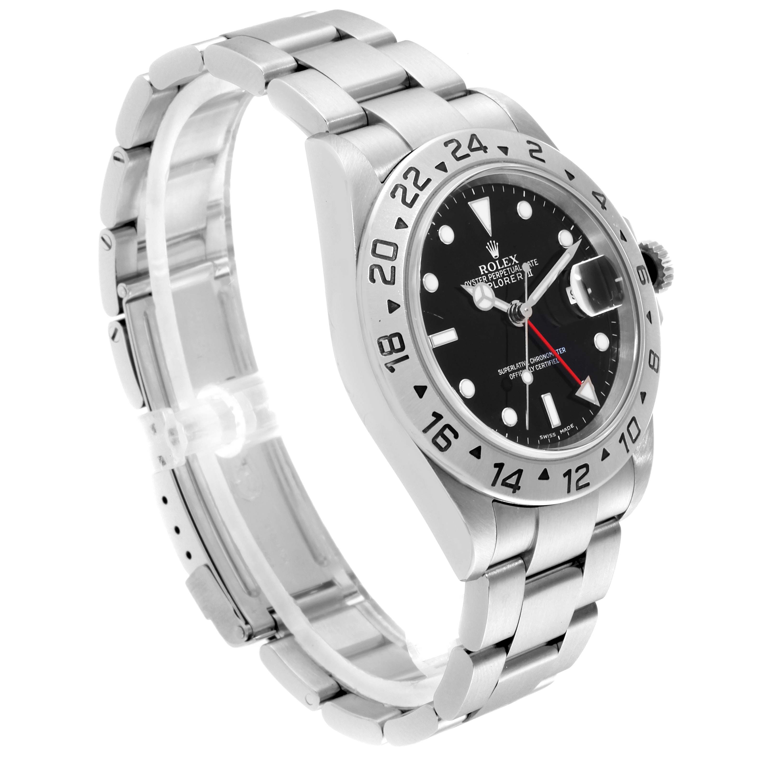 This image shows a Rolex Explorer 16570 Men
s Stainless Steel Black Dial 16570 Men
s Stainless Steel Black Dial watch at a three-quarter angle, displaying its bracelet, bezel, and dial.