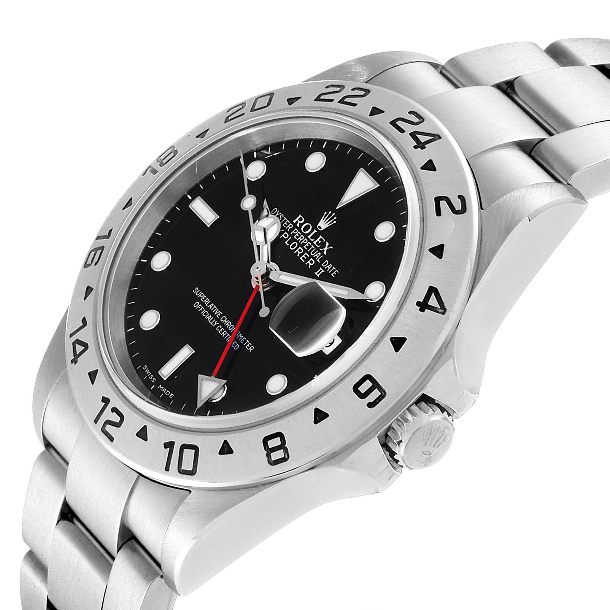 The image shows a Rolex Explorer 16570 Men
s Stainless Steel Black Dial 16570 Men
s Stainless Steel Black Dial watch from an angled side view, highlighting the bezel, crown, bracelet, and partial face.