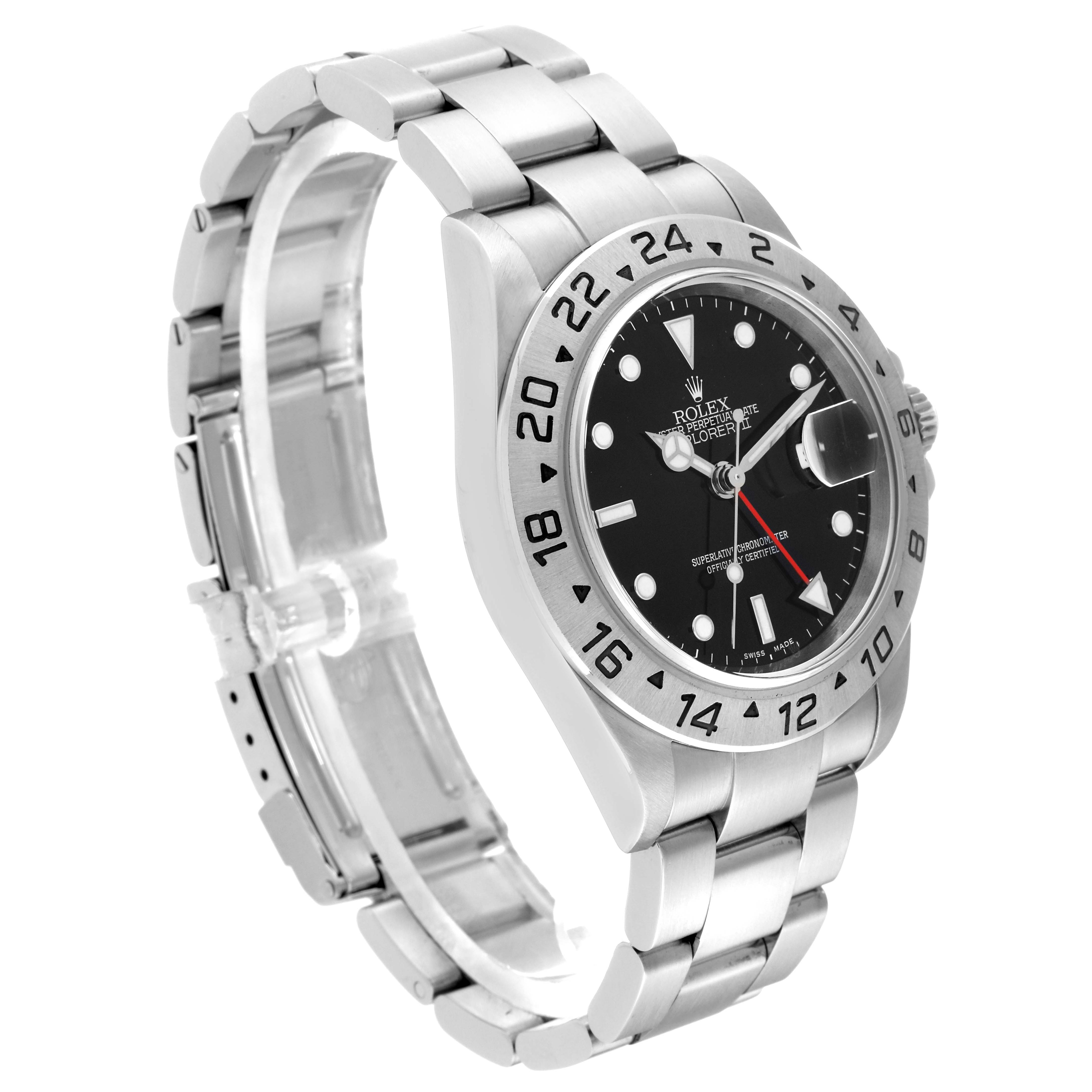 The image shows a side-angle view of the Rolex Explorer 16570 Men
s Stainless Steel Black Dial 16570 Men
s Stainless Steel Black Dial model watch featuring its bracelet, bezel, and partially visible face.