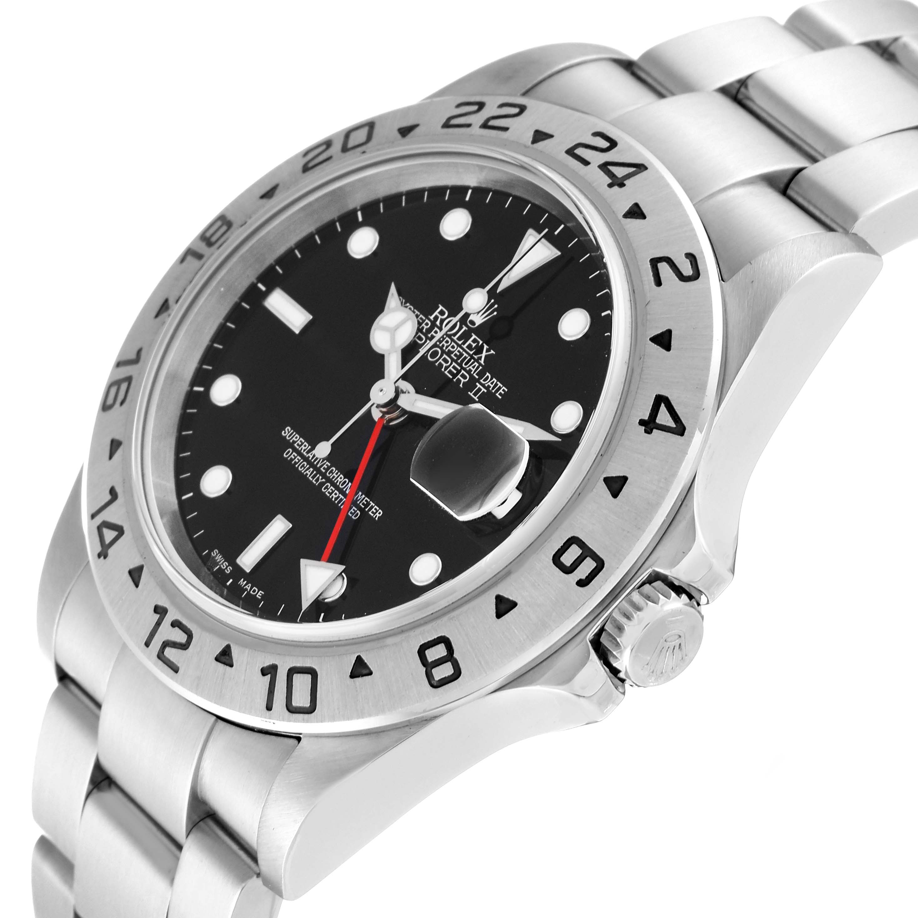 The image shows a Rolex Explorer 16570 Men
s Stainless Steel Black Dial 16570 Men
s Stainless Steel Black Dial watch at an angled close-up, highlighting the dial, bezel, and part of the bracelet.