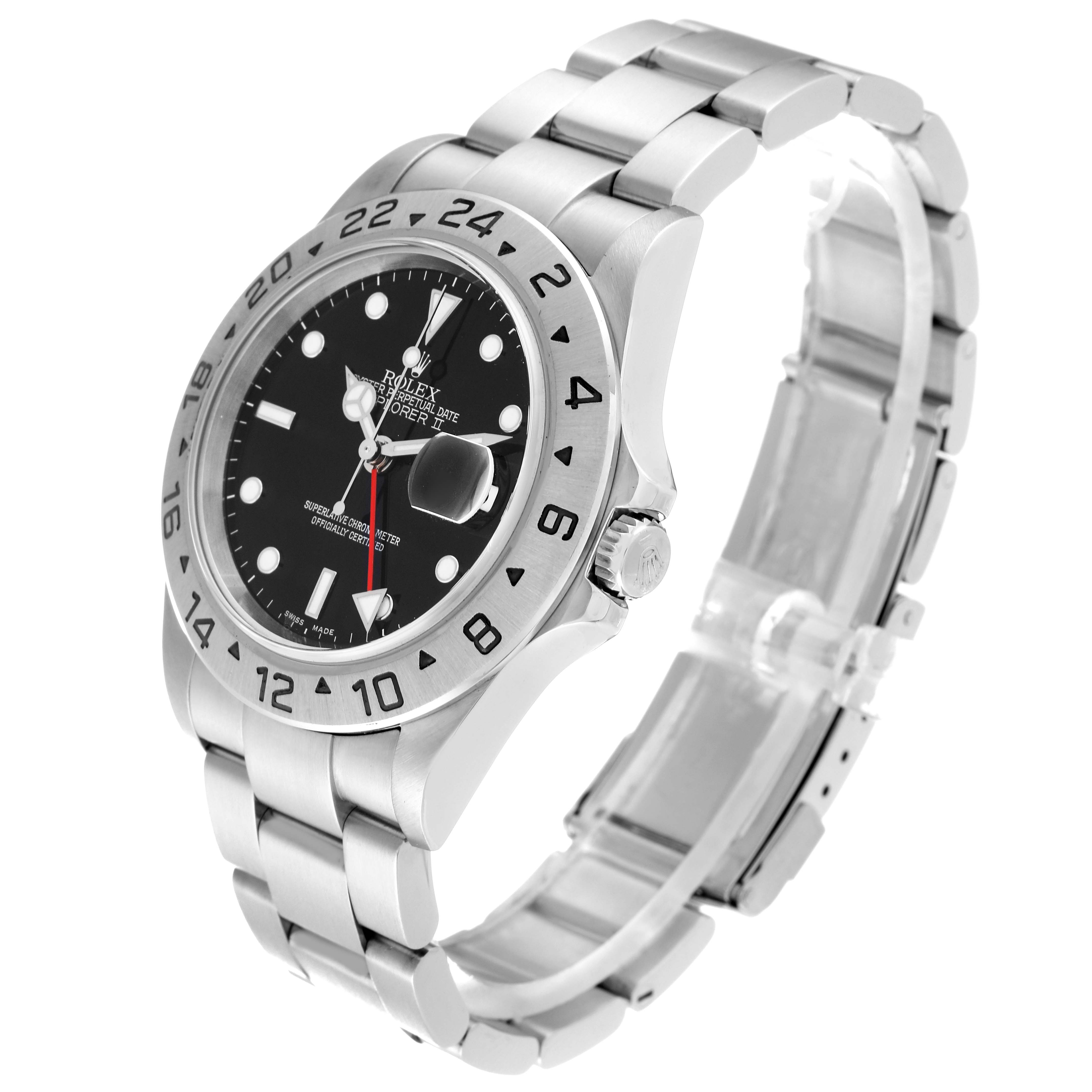 The Rolex Explorer 16570 Men
s Stainless Steel Black Dial 16570 Men
s Stainless Steel Black Dial model watch is shown at a three-quarter angle, featuring its bezel, dial, crown, and bracelet.