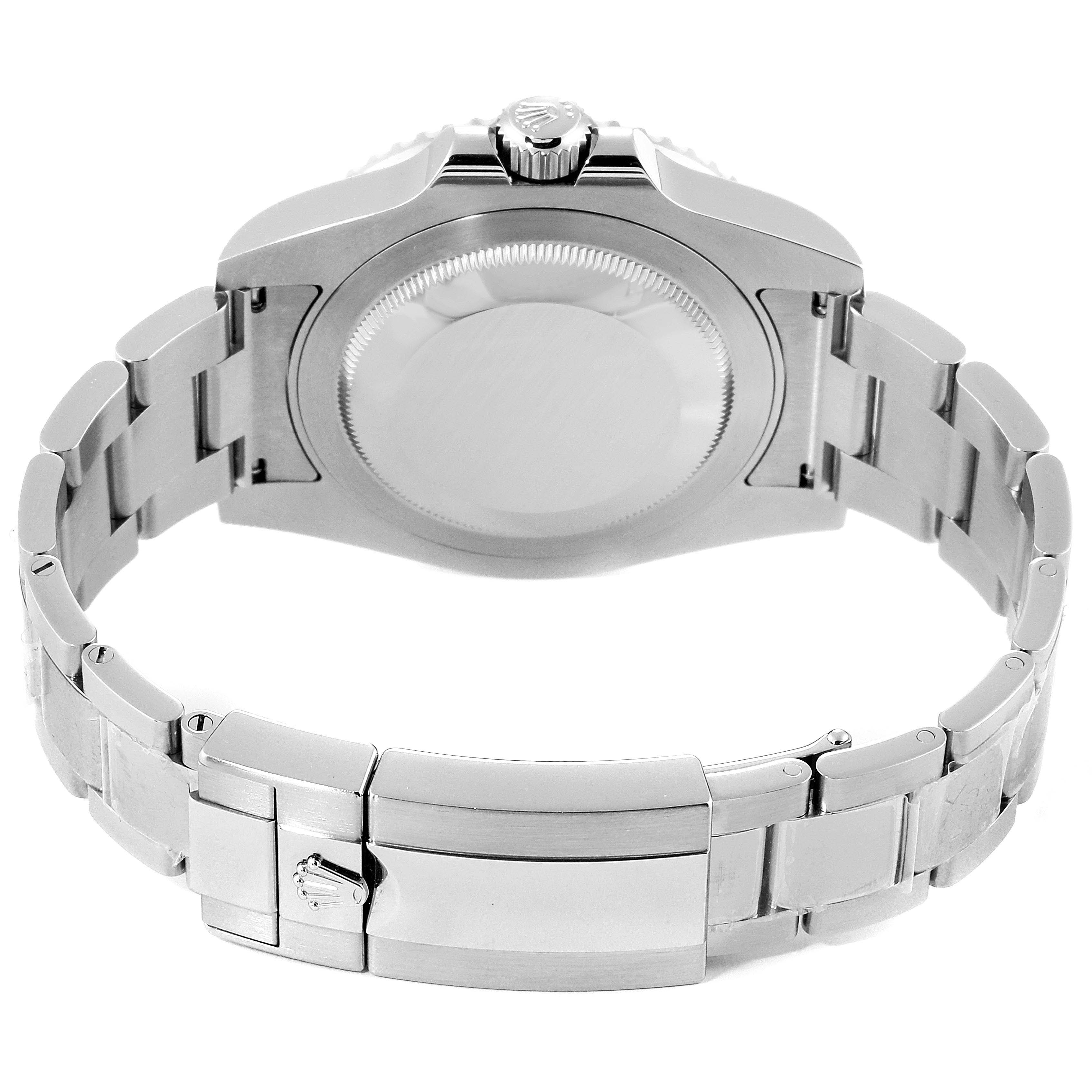 The image shows the back view of a Rolex GMT-Master 116710 Men
s Stainless Steel Black Dial 116710 Men
s Stainless Steel Black Dial watch, including the case back, crown, and bracelet.