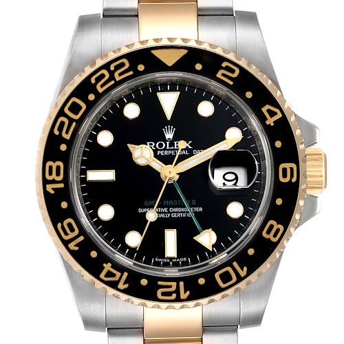 Photo of Rolex GMT Master II Yellow Gold Steel Mens Watch 116713 Box Papers