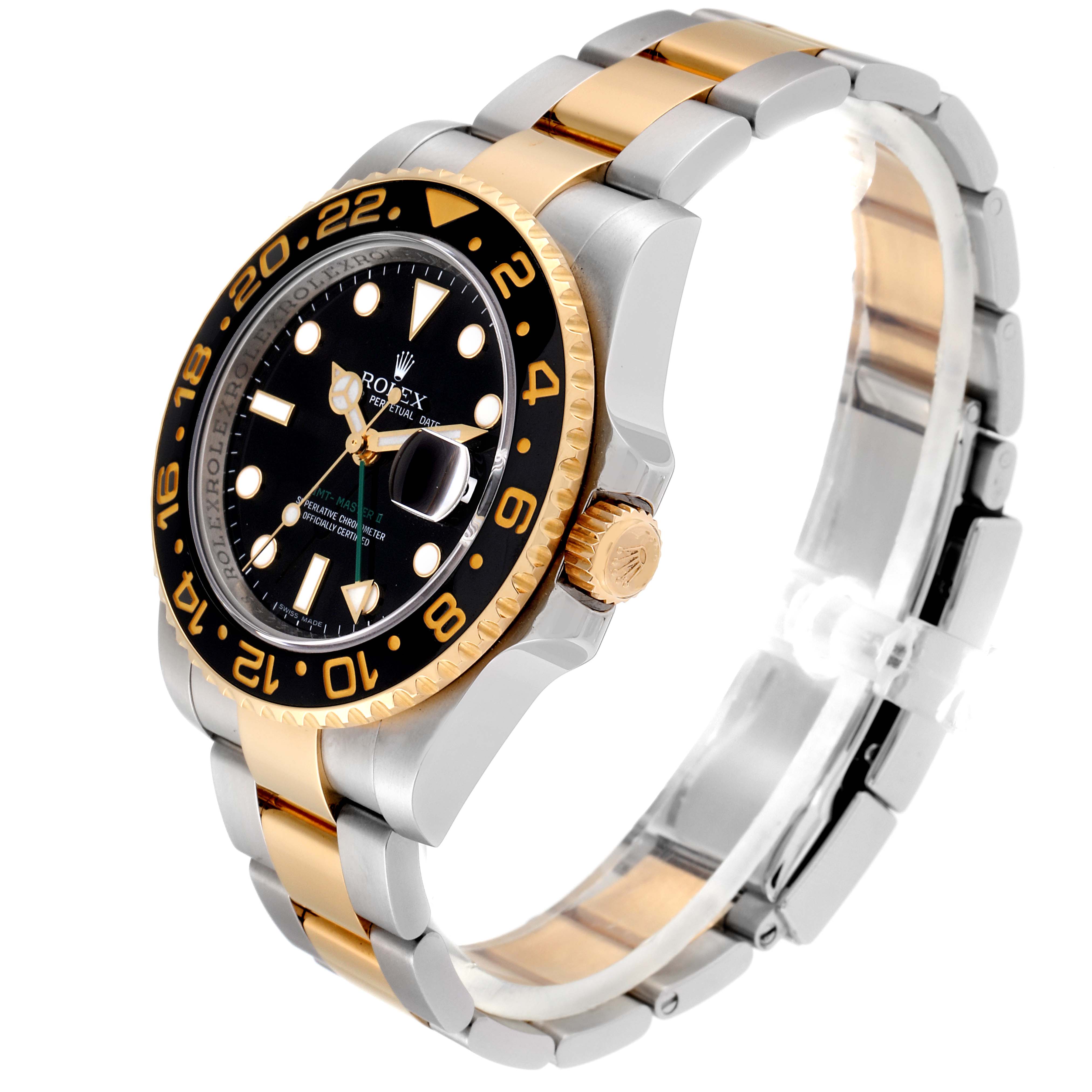 Rolex GMT Master II Yellow Gold Steel Mens Watch 116713 Box Papers