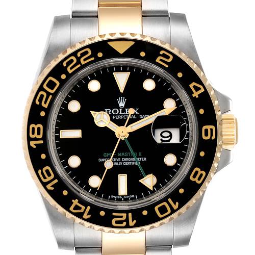 Photo of Rolex GMT Master II Yellow Gold Steel Mens Watch 116713 Box Papers