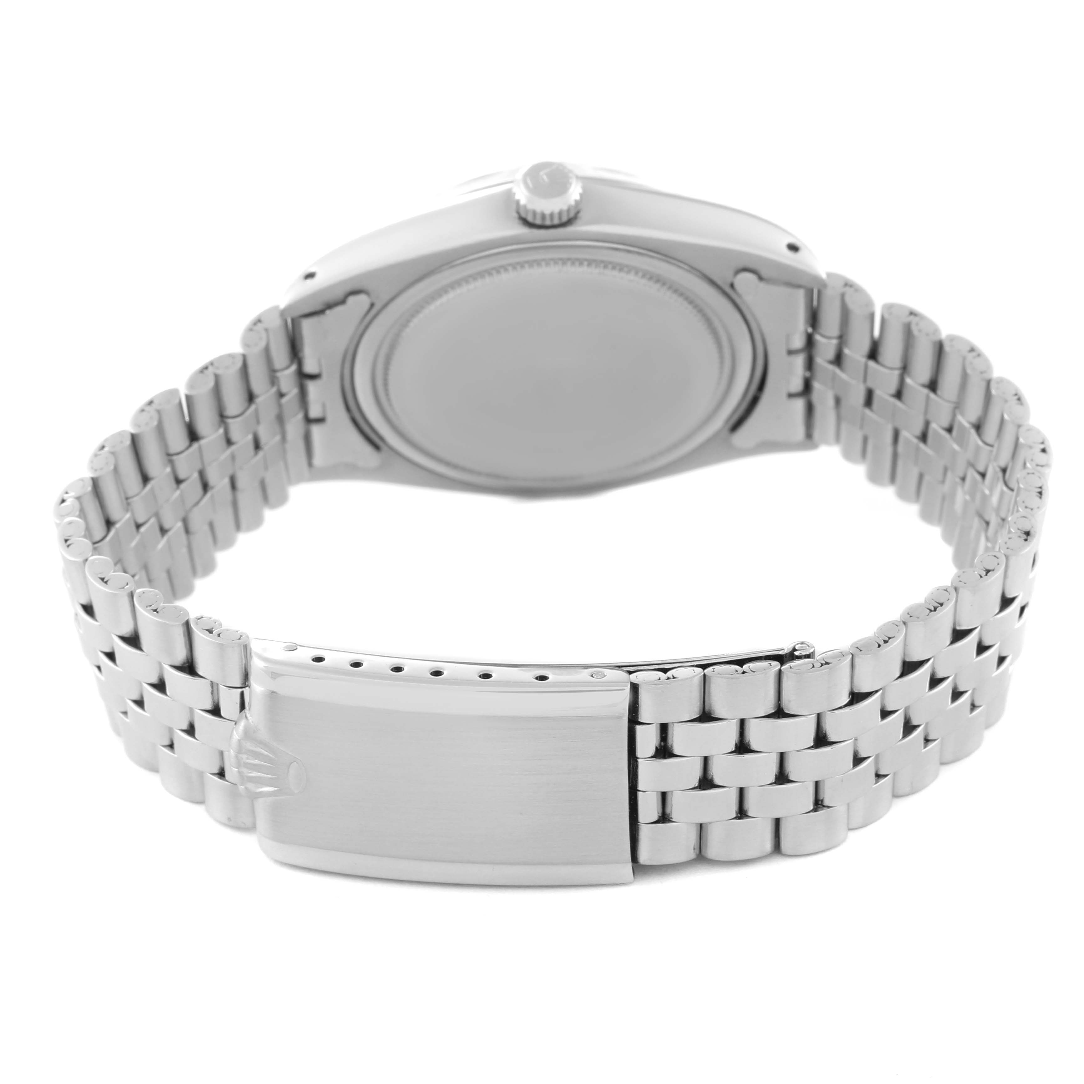 The image shows the back view of the Rolex Vintage Collection 6694 Men's Stainless Steel Silver Dial 6694 Men's Stainless Steel Silver Dial model, focusing on its case back and clasp.