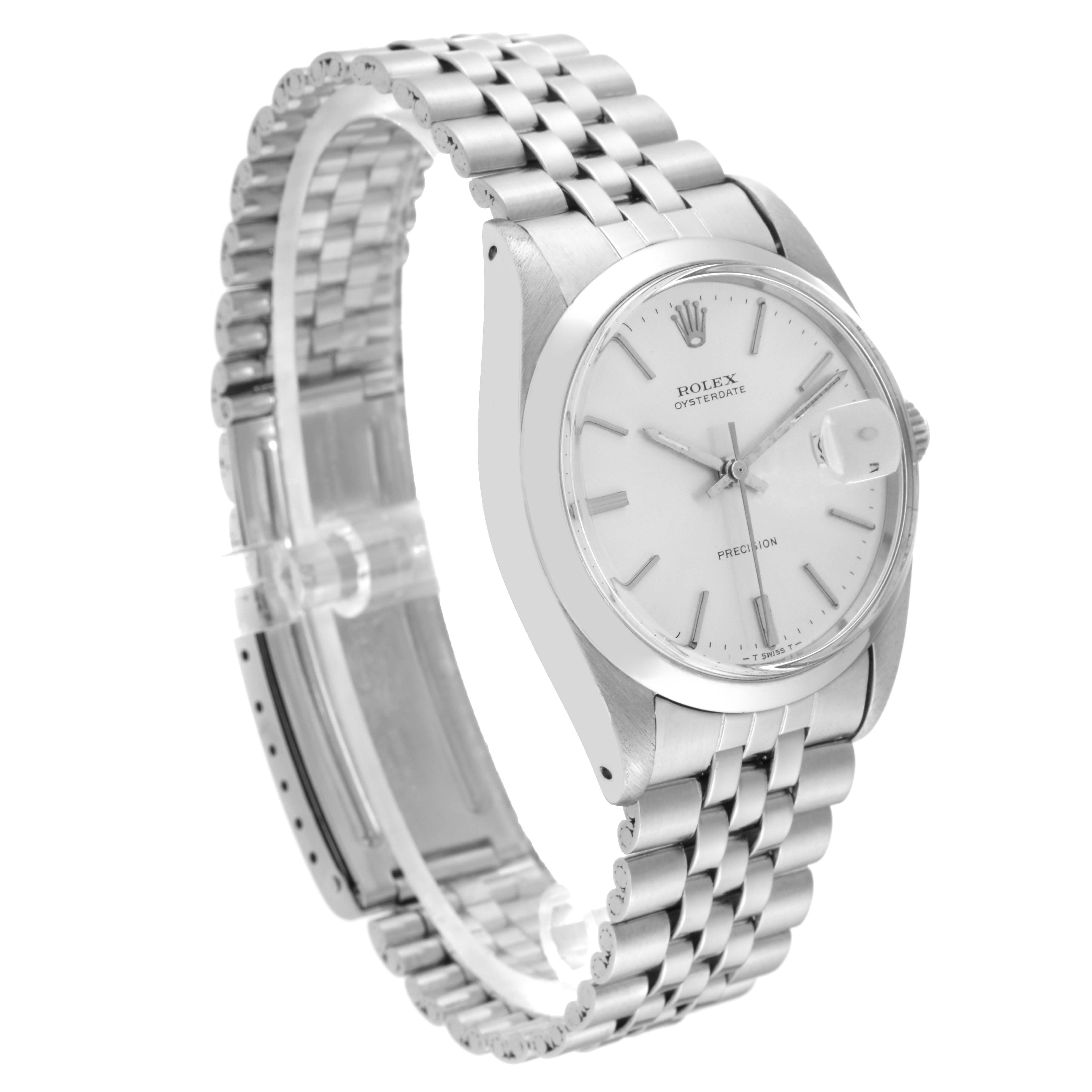 The Rolex Vintage Collection 6694 Men's Stainless Steel Silver Dial 6694 Men's Stainless Steel Silver Dial watch is shown from a slightly angled side view, highlighting the face, bezel, and bracelet.