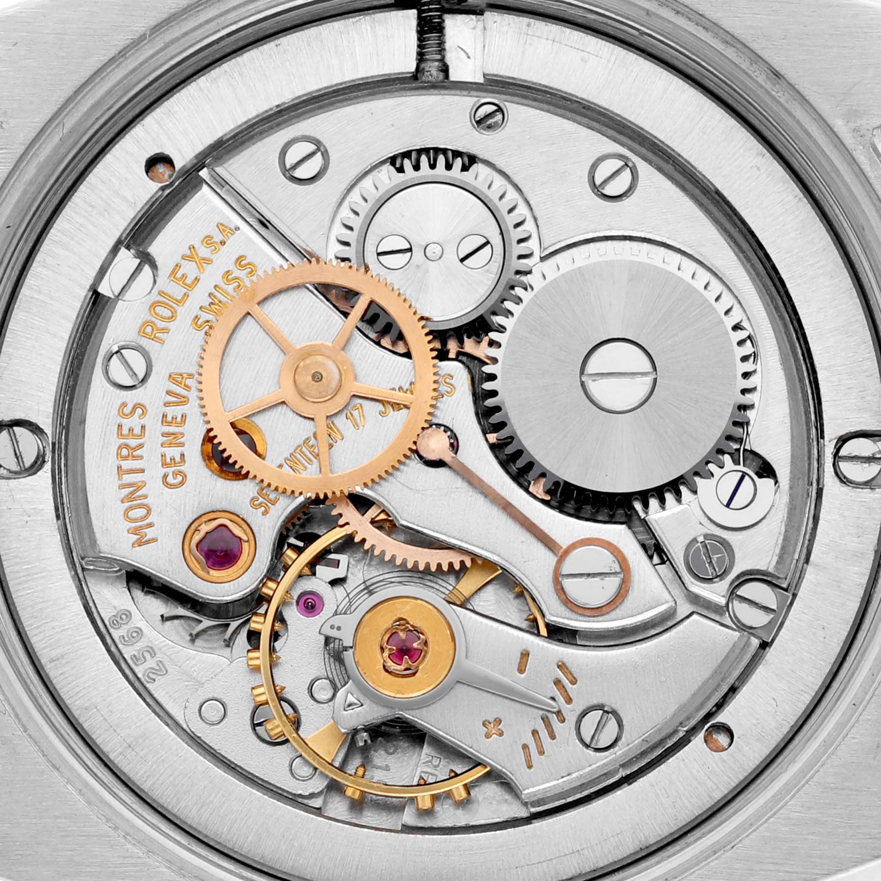 This image shows a close-up of the inner mechanical movement of the Vintage Collection model by Rolex.
