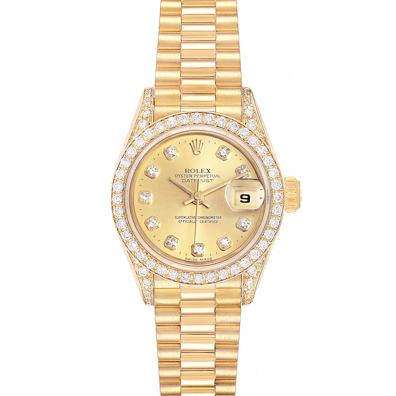 Rolex President Datejust 26mm Yellow Gold Diamond Ladies Watch 69158 SwissWatchExpo