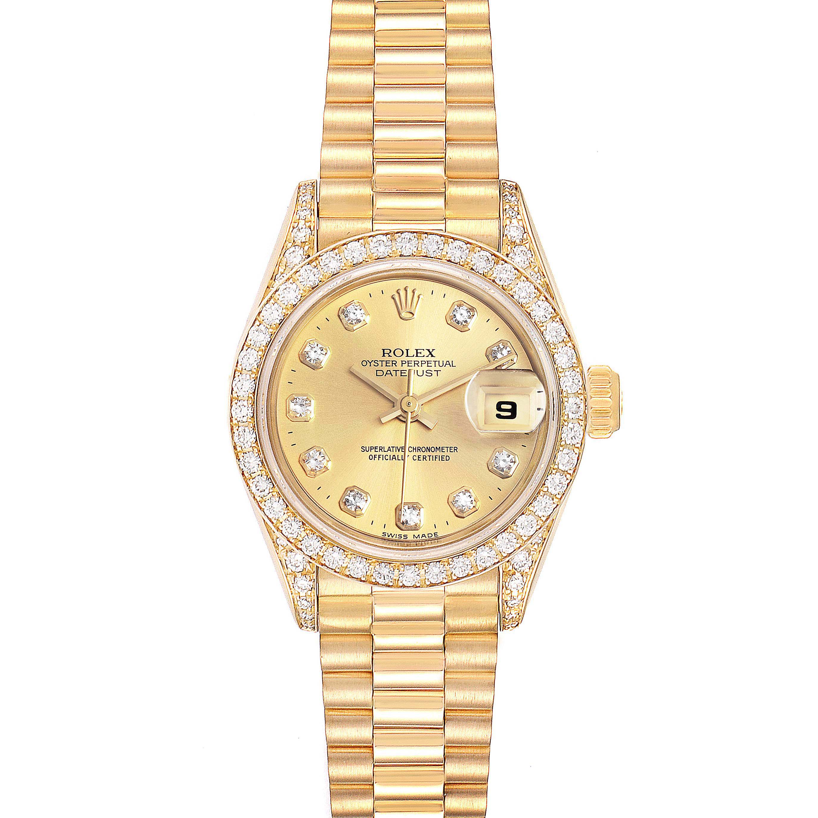 Rolex President Datejust 26mm Yellow Gold Diamond Ladies Watch 69158 ...