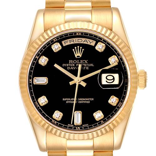 Photo of Rolex President Day Date Yellow Gold Black Diamond Dial Mens Watch 118238