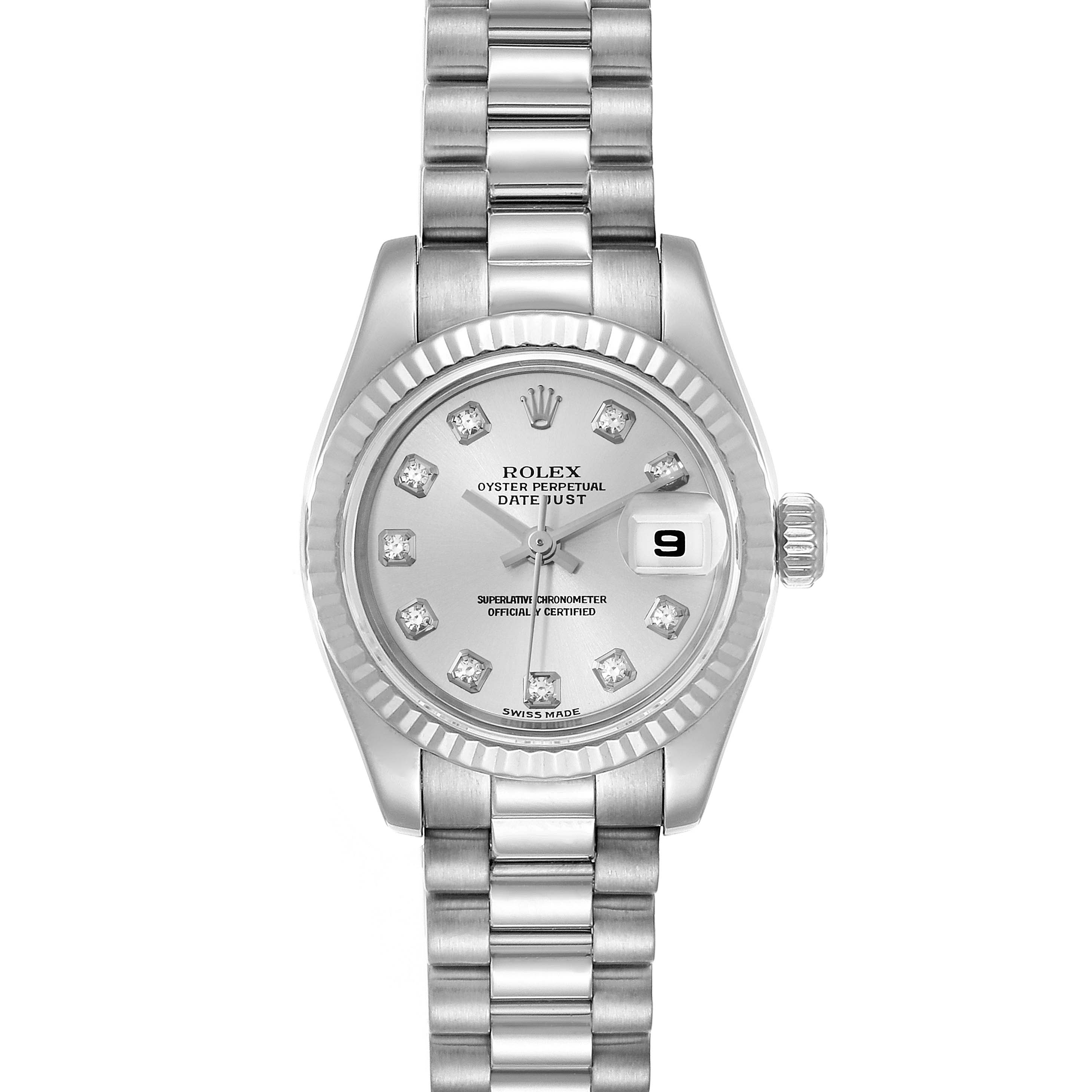 Rolex President Ladies White Gold Diamond Ladies Watch 179179 Box ...