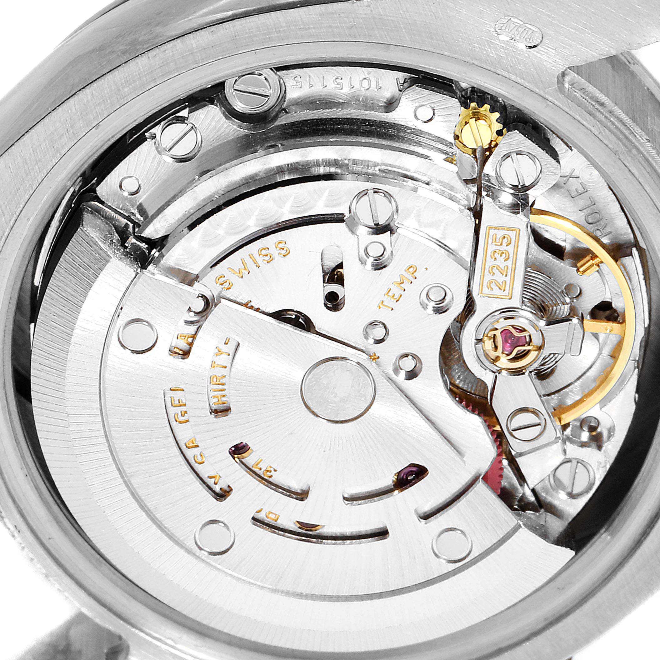 The image shows the movement mechanism of a Rolex President 179179 Women
s White Gold Silver Dial 179179 Women
s White Gold Silver Dial model watch from a close-up, top-down angle.