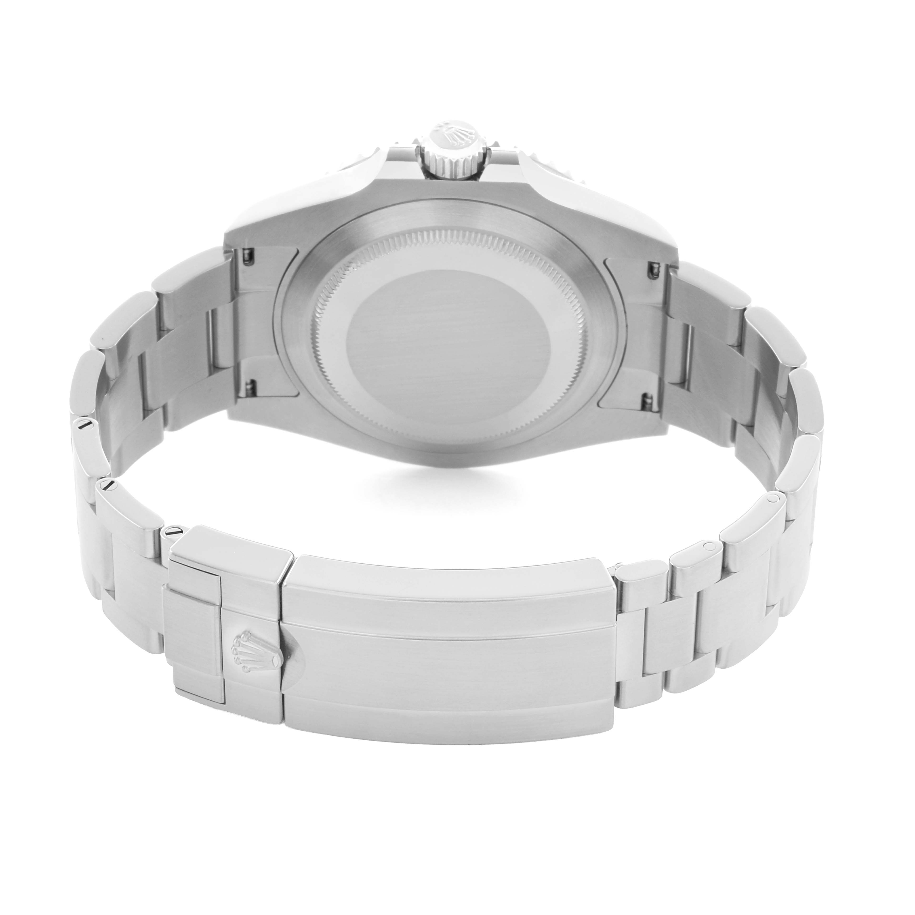 This image shows the back of a Rolex Submariner 126610 Men
s Stainless Steel Black Dial watch, focusing on the case back, crown, and bracelet clasp.