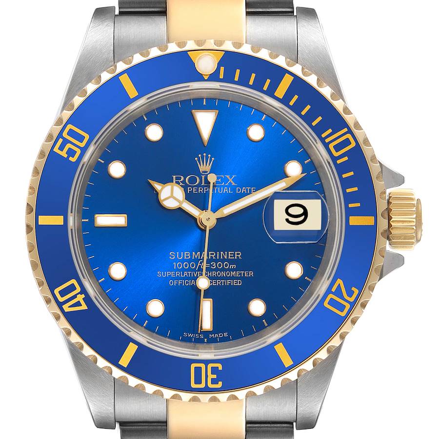 Rolex Submariner Blue Dial Steel Yellow Gold Mens Watch 16613 SwissWatchExpo