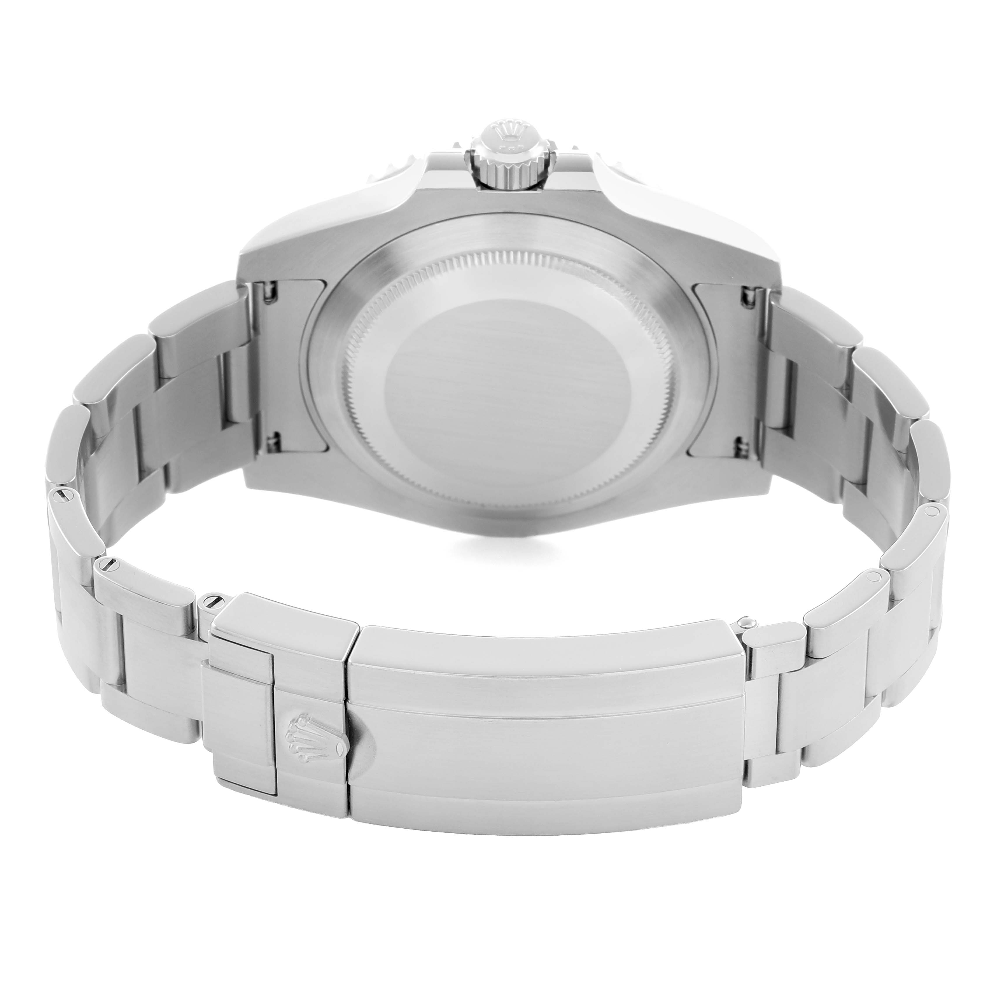 The image shows the back view of a Rolex Submariner 116610 Men's Stainless Steel Black Dial, focusing on the case back, bracelet, and clasp.