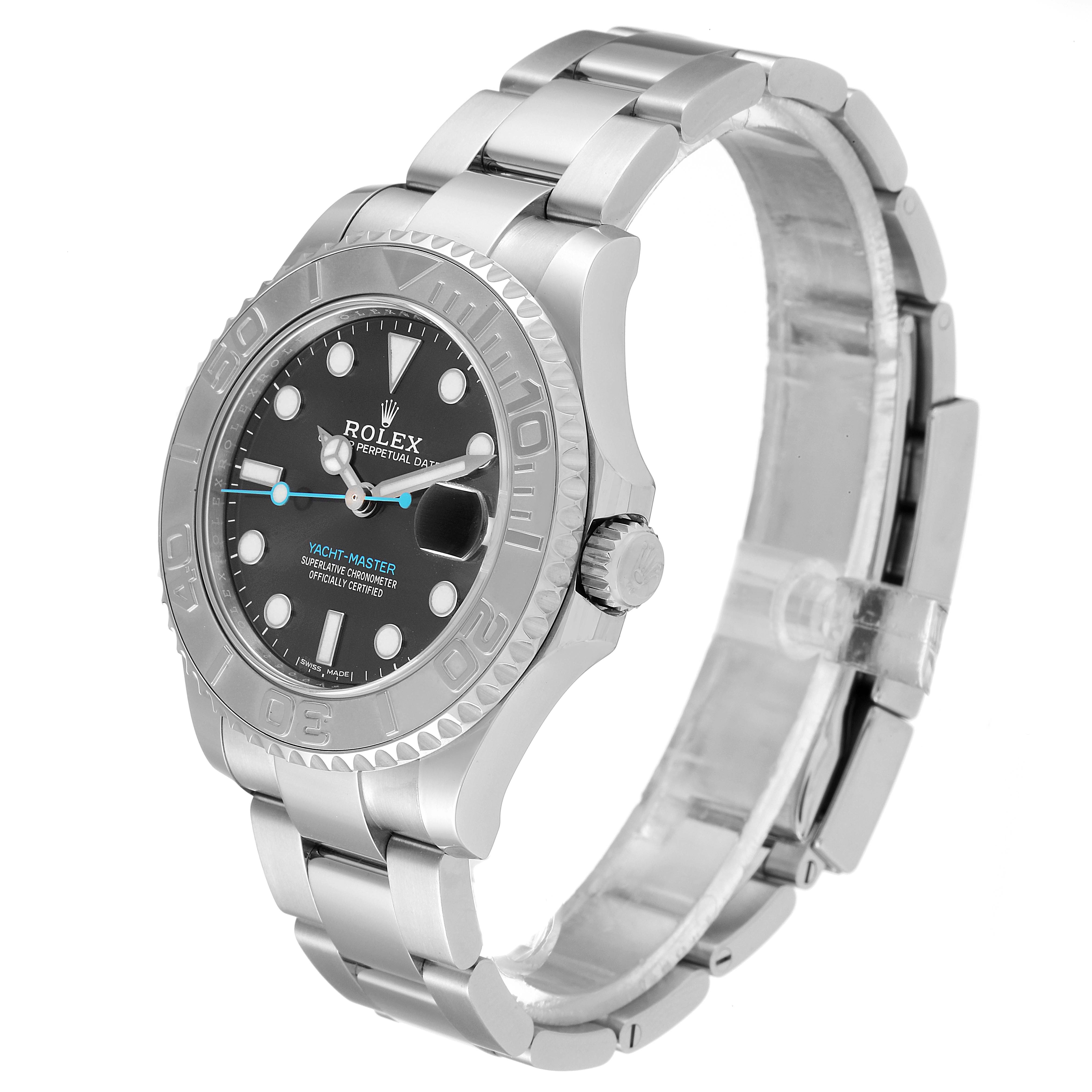 The image shows a Rolex Yacht-Master 268622 Men
s Stainless Steel Grey Dial 268622 Men
s Stainless Steel Grey Dial watch at a 3/4 angle, highlighting the dial, bezel, and bracelet.