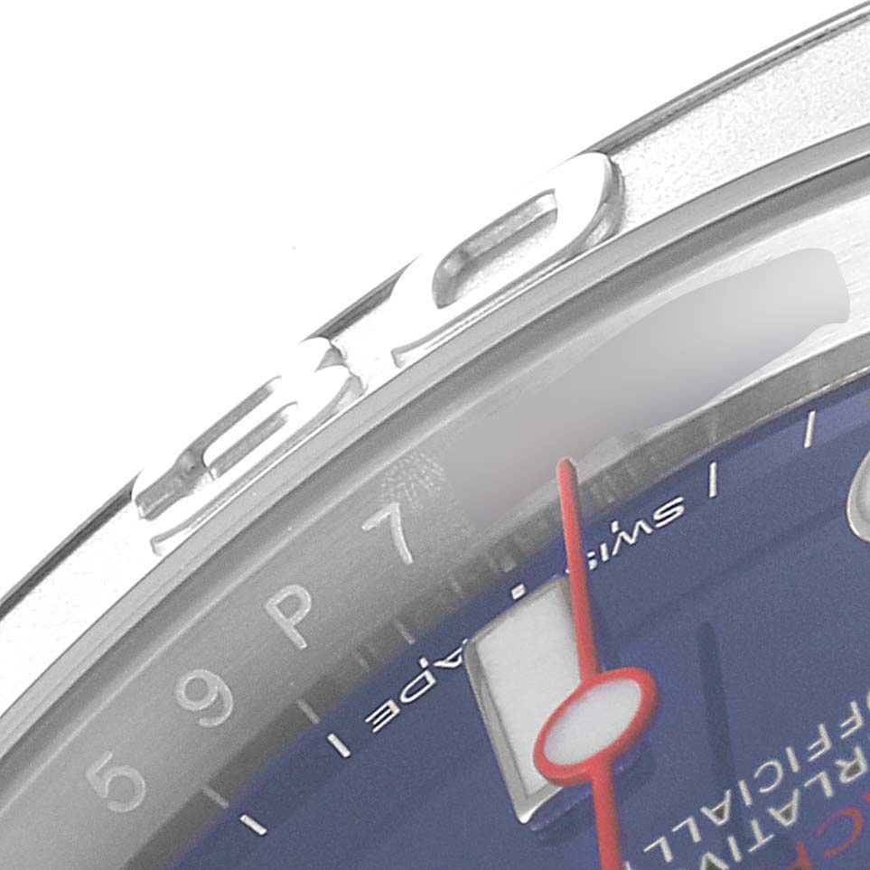 The image shows a close-up of the bezel, minute markers, and part of the second hand of a Rolex Yacht-Master 116622 Men's Stainless Steel Blue Dial 116622 Men's Stainless Steel Blue Dial watch.
