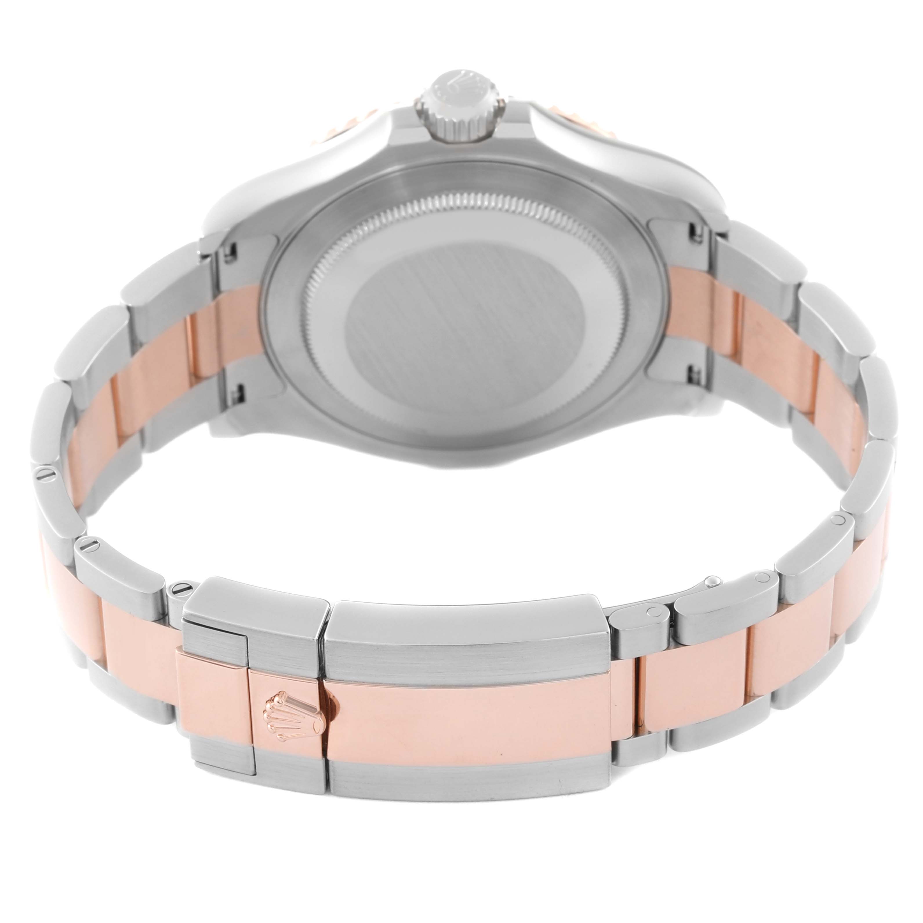 This image shows the back view and bracelet of a Rolex Yacht-Master 126621 Men's Steel and Gold (two tone) Brown Dial 126621 Men's Steel and Gold (two tone) Brown Dial watch, featuring a two-tone metal design.