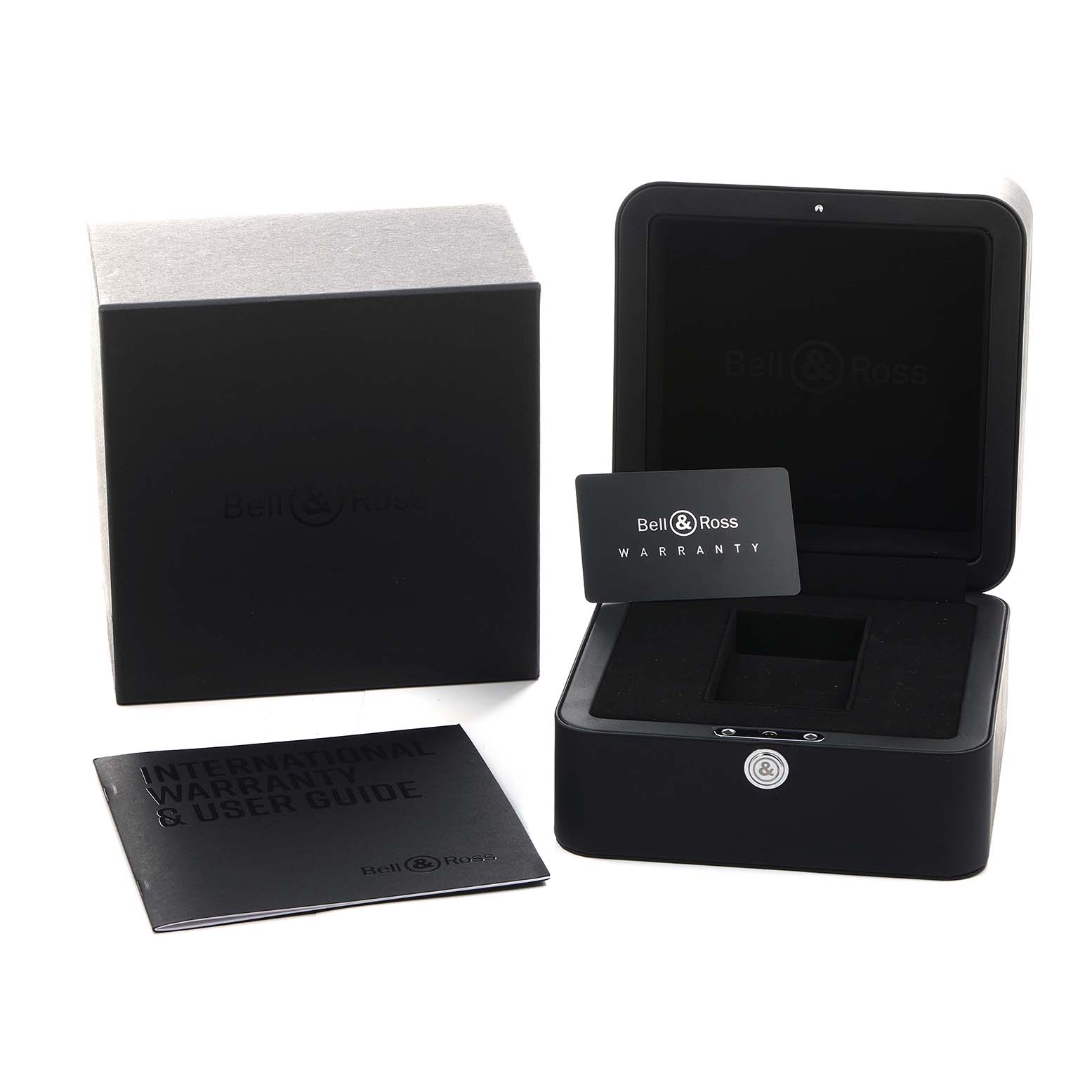 The Bell 
Ross Urban BR05 Men
s Stainless Steel Blue Dial model box is open, showing the warranty card and user guide.