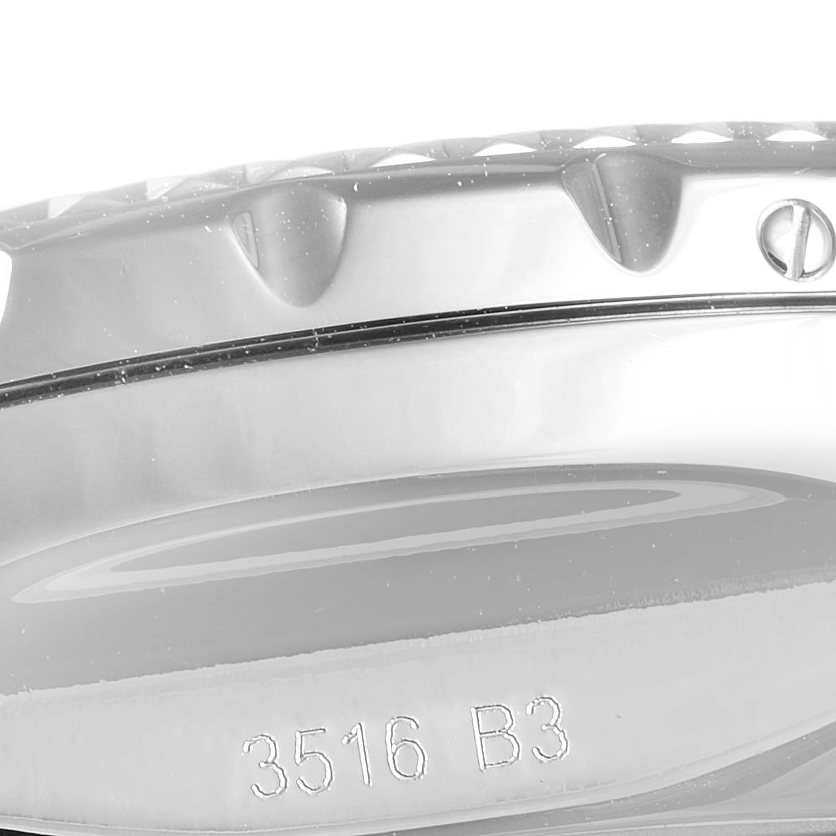 The image shows a close-up side view of the bezel and case of a Breitling Bentley A13362 Men
s Stainless Steel Mother of Pearl Dial A13362 Men
s Stainless Steel Mother of Pearl Dial watch, with the model number "3516 B3" engraved.