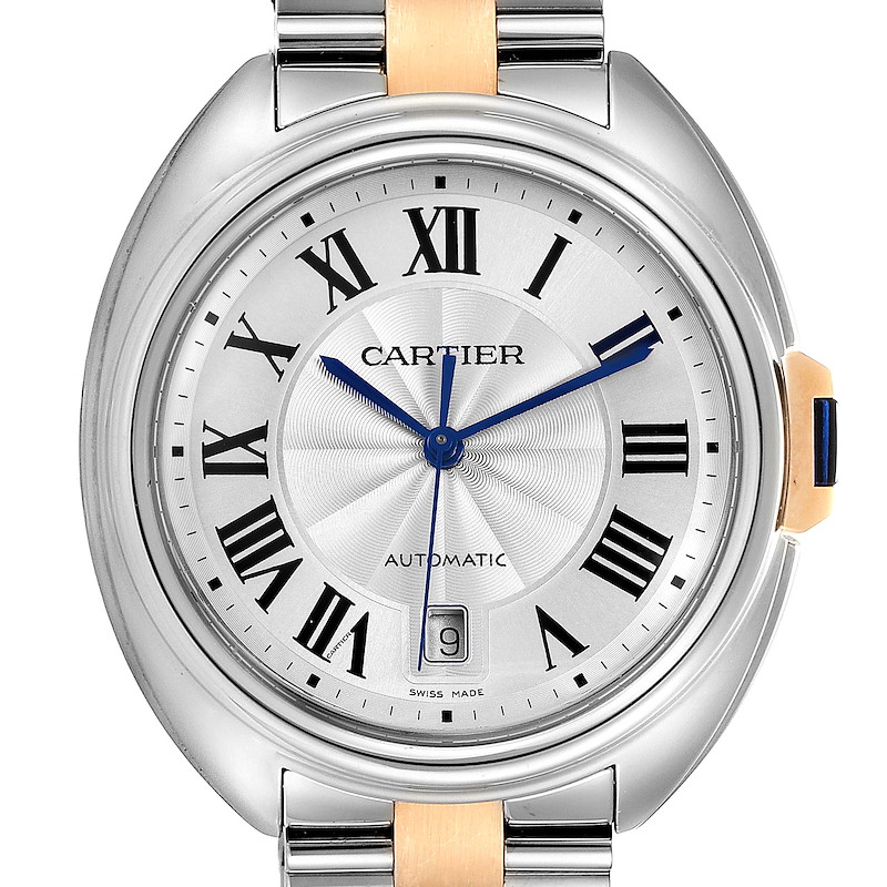 Cartier Cle 40 Steel Rose Gold Silver Dial Mens Watch W2CL0002 SwissWatchExpo