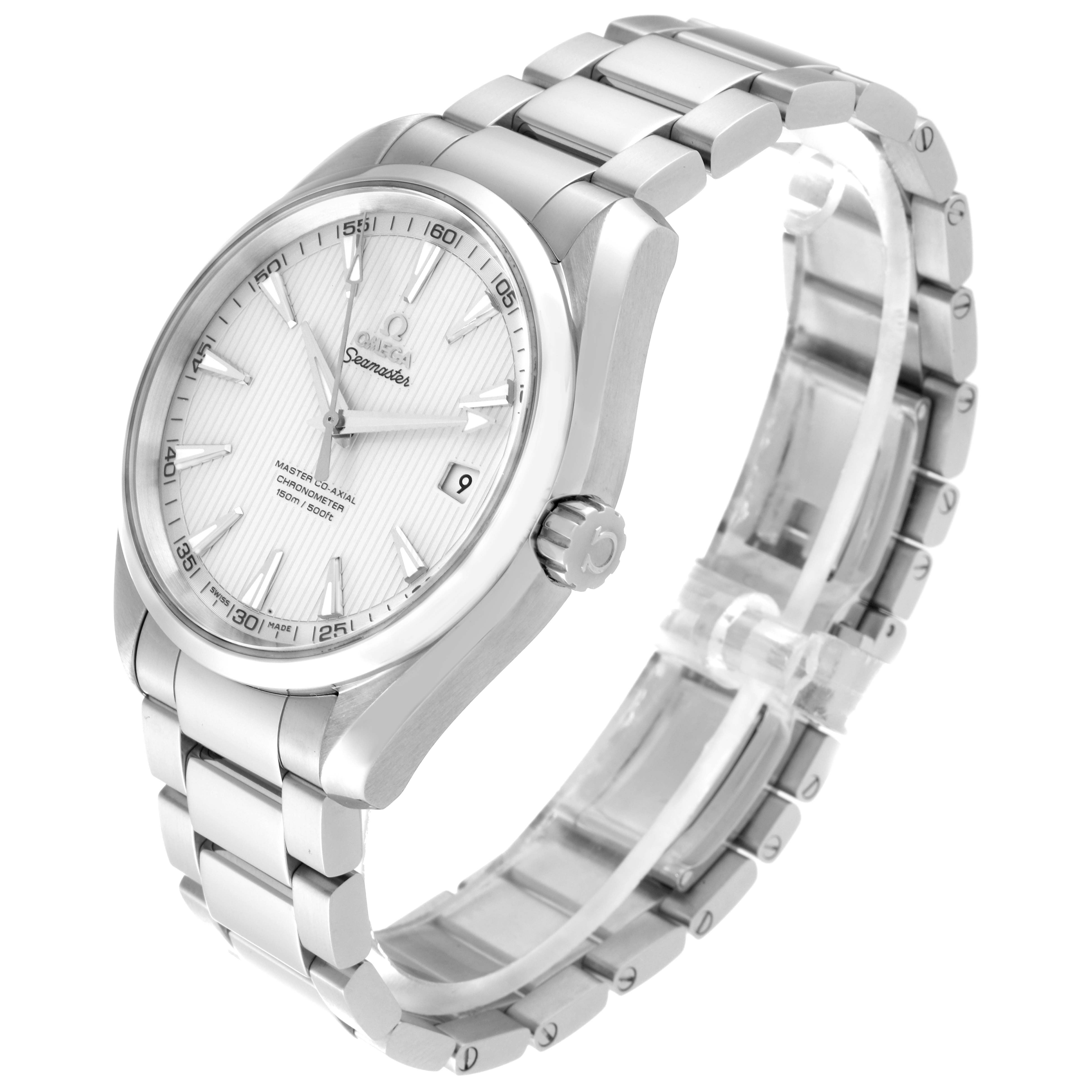 The image shows an Omega Aqua Terra 231.10.42.21.02.003 Men
s Stainless Steel Silver Dial 231.10.42.21.02.003 Men
s Stainless Steel Silver Dial watch at a slight angle, displaying its face, crown, and metal bracelet.