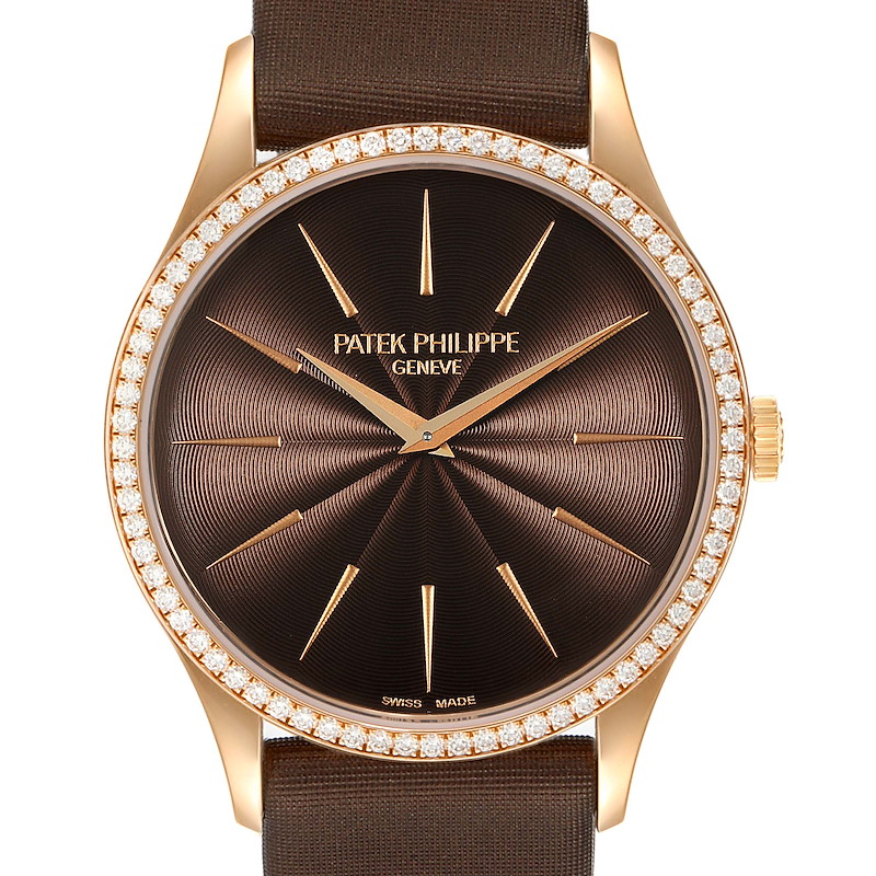 Patek Philippe Calatrava Rose Gold Brown Dial Diamond Ladies Watch 4897R Unworn SwissWatchExpo