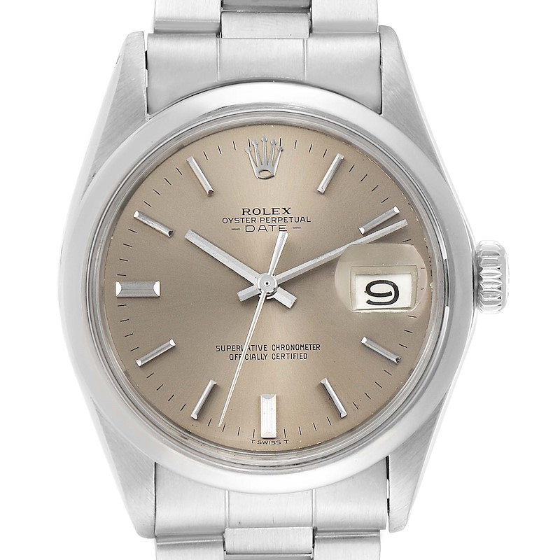 Rolex Date Grey Dial Domed Bezel Vintage Mens Watch 1500 SwissWatchExpo