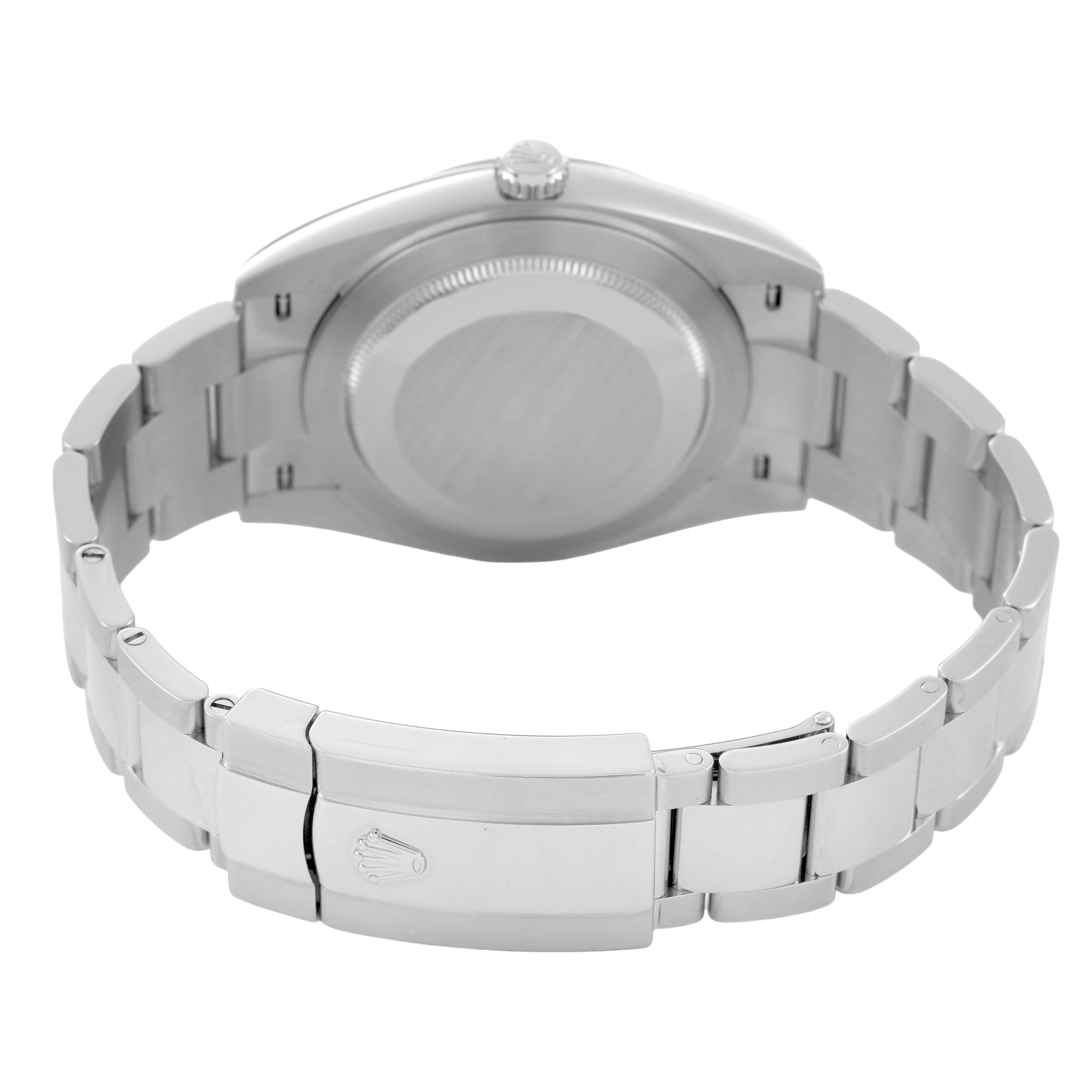 The image shows the case back and bracelet clasp of a Rolex Datejust 41 126300 Men's Stainless Steel White Dial, viewed from behind.