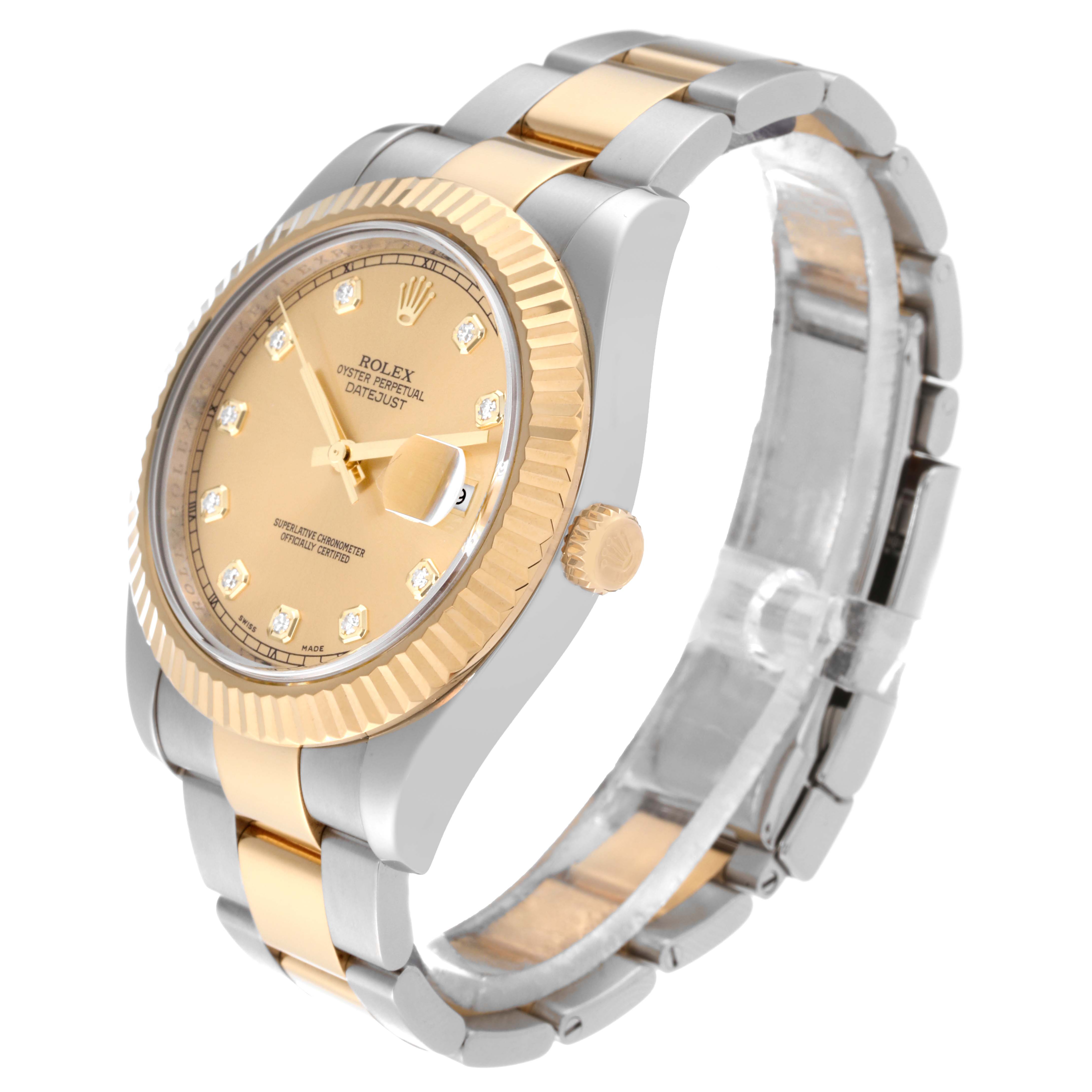 This is a Rolex Datejust 41 116333 Men's Steel and Gold (two tone) Champagne Dial 116333 Men's Steel and Gold (two tone) Champagne Dial model watch shown at a three-quarter angle, displaying the face, bezel, bracelet, and crown.