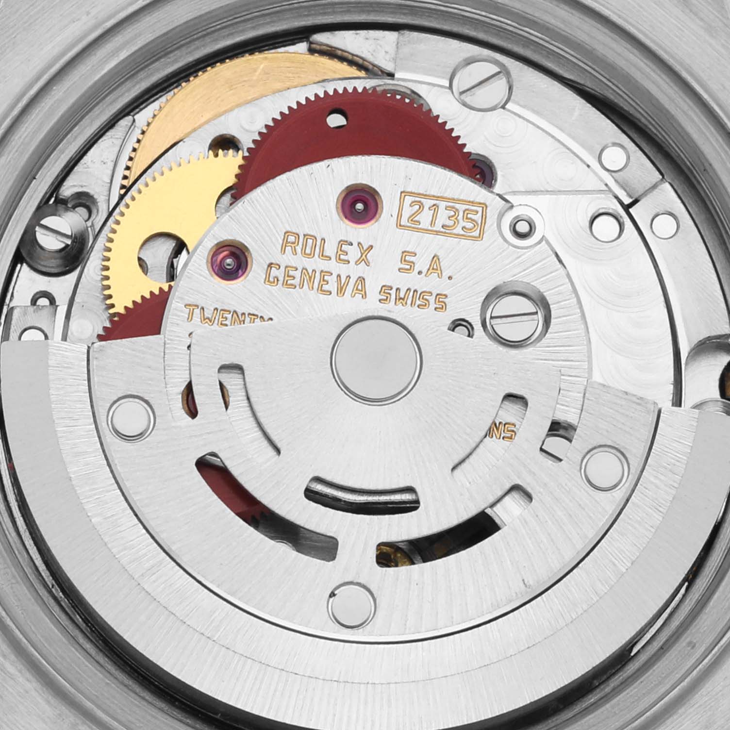This image shows the intricate mechanism of a Rolex Datejust 69173 Women's Steel and Gold (two tone) Champagne Dial 69173 Women's Steel and Gold (two tone) Champagne Dial model watch, focusing on the movement components.