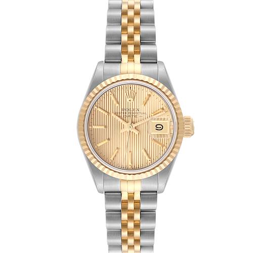 Photo of Rolex Datejust Champagne Tapestry Dial Steel Yellow Gold Ladies Watch 69173