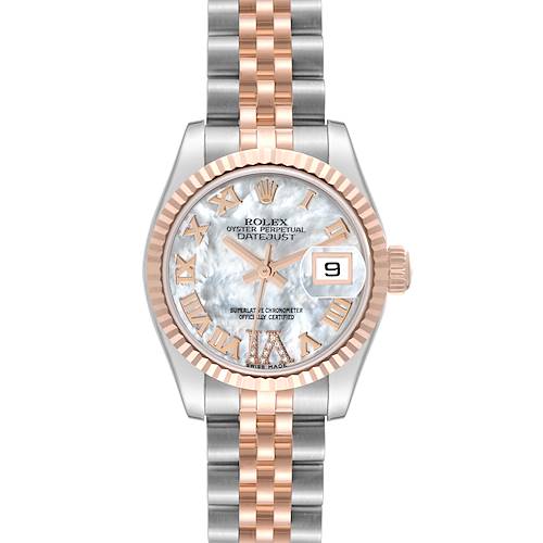 Photo of Rolex Datejust Steel Rose Gold Mother of Pearl Diamond Dial Ladies Watch 179171 Box Card