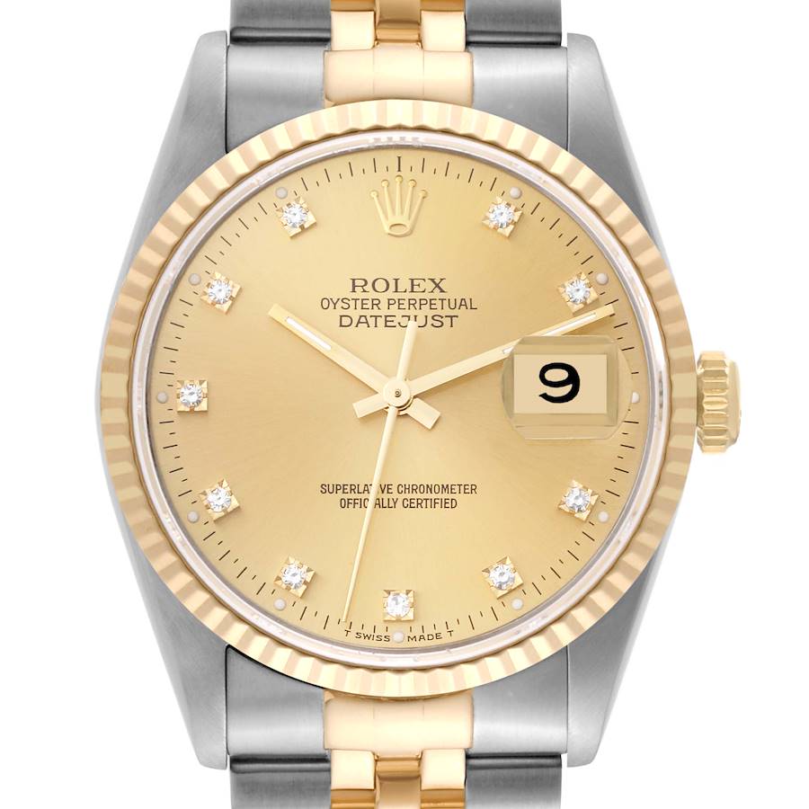 Rolex Datejust Steel Yellow Gold Diamond Dial Mens Watch 16233 SwissWatchExpo