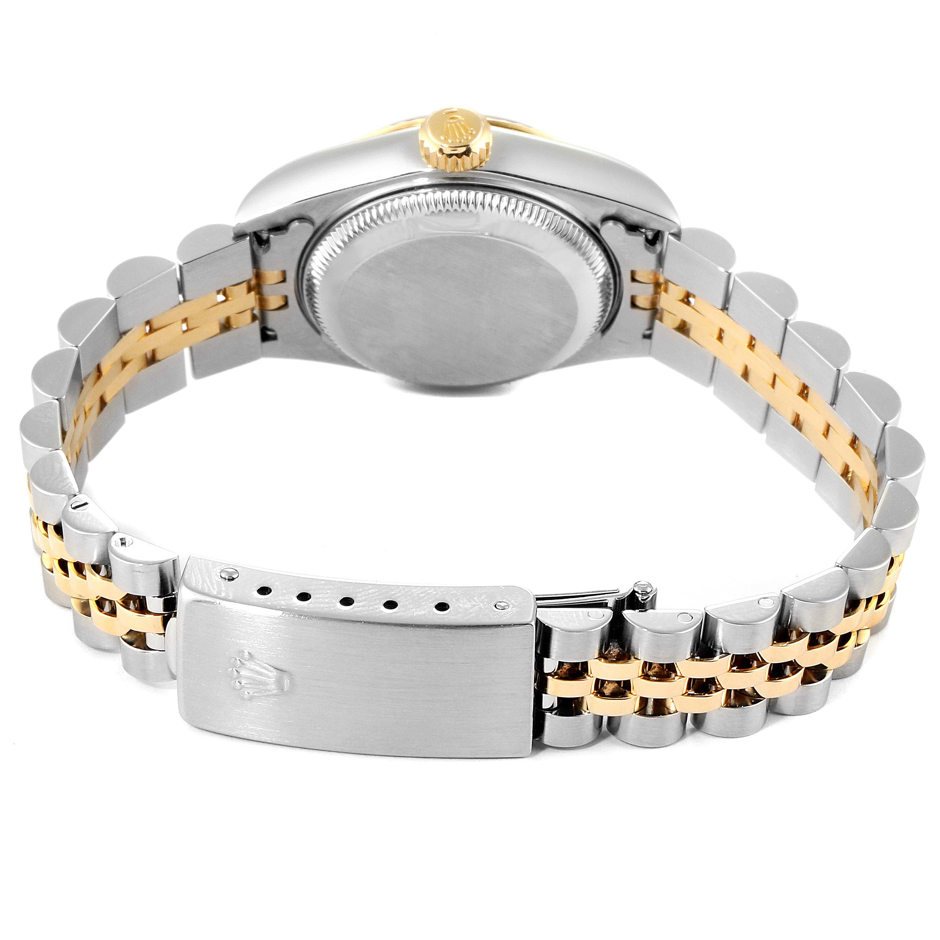The image shows the back, the bracelet, and the clasp of a Rolex Datejust 79173 Women's Steel and Gold (two tone) Champagne Dial 79173 Women's Steel and Gold (two tone) Champagne Dial watch.