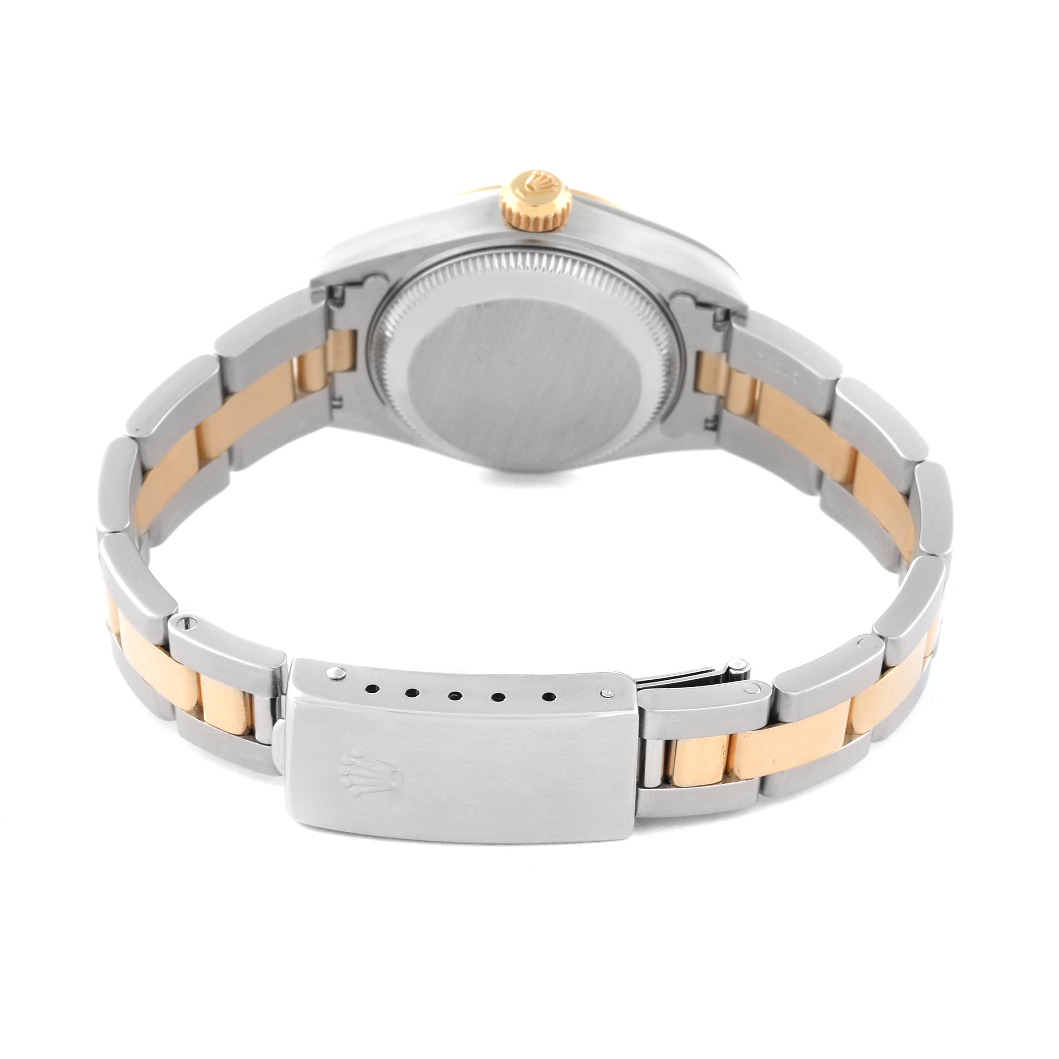 This image shows the back, clasp, and part of the bracelet of the Rolex Datejust 69163 Women's Steel and Gold (two tone) Grey Dial 69163 Women's Steel and Gold (two tone) Grey Dial watch.