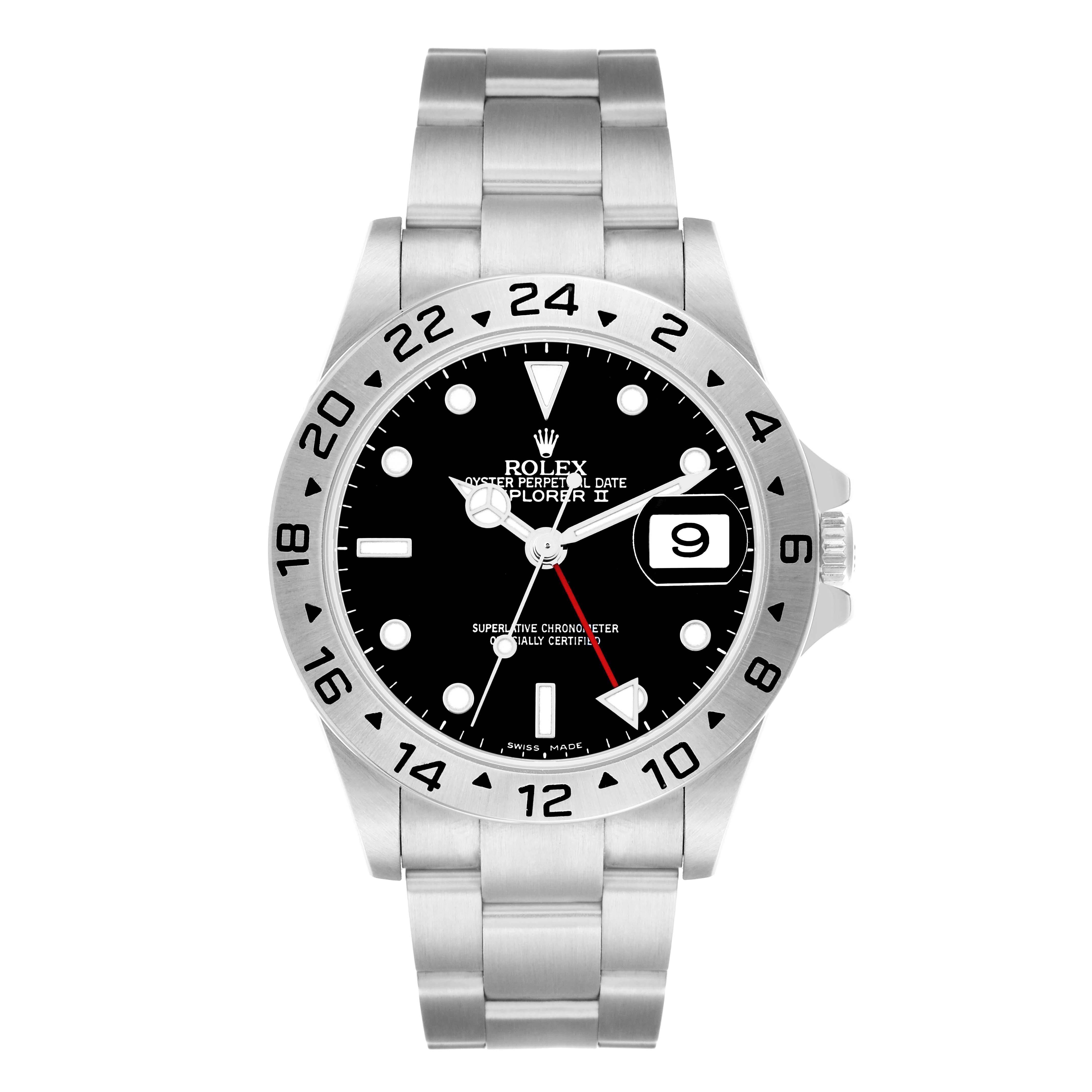 The Rolex Explorer 216570 Men
s Stainless Steel Black Dial model is shown from the front, displaying the bezel, dial, hands, bracelet, and date window.