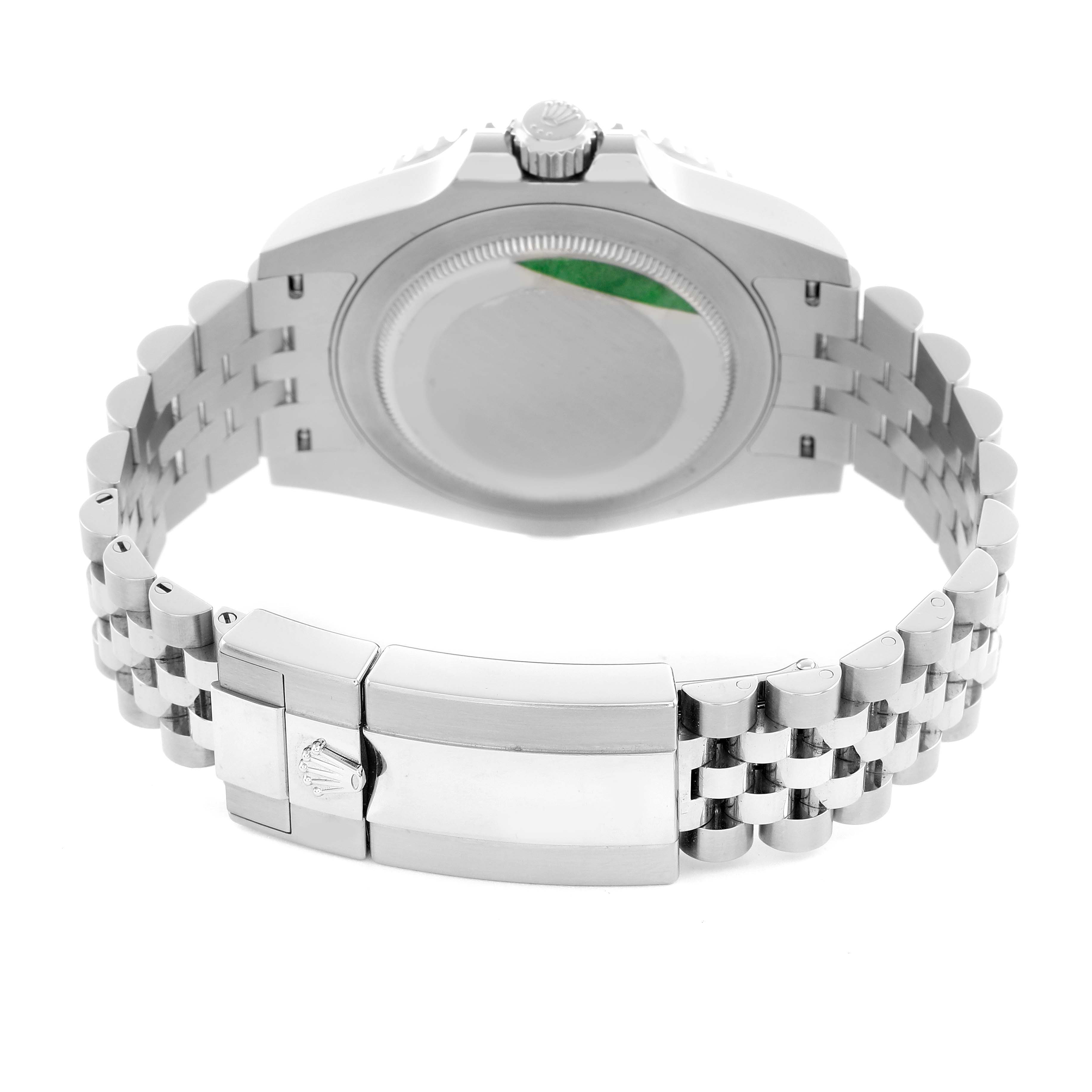 The image shows the back and bracelet clasp of a Rolex GMT-Master 126710 Men
s Stainless Steel Black Dial watch, highlighting the clasp and case back details.