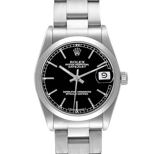 This is a front view of a Rolex Oyster Perpetual Datejust Mid-Size watch, showcasing the face, bezel, and part of the bracelet.