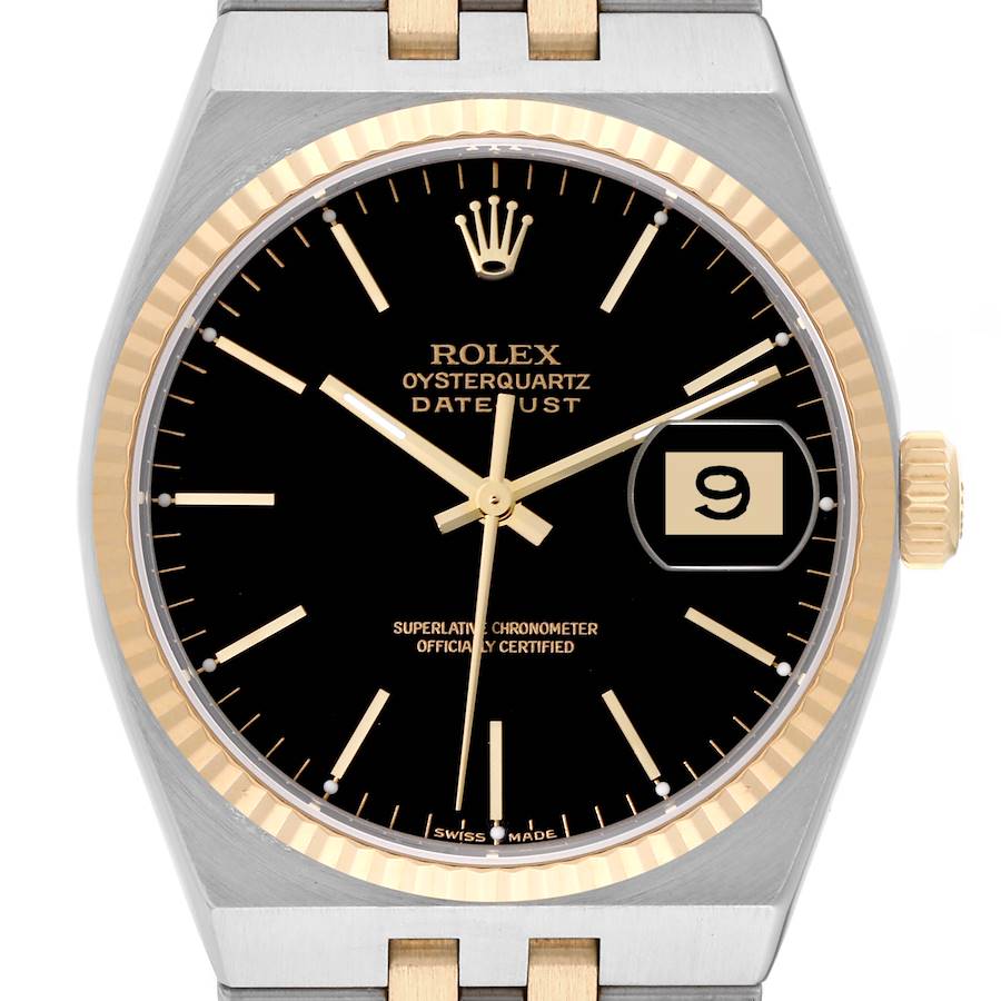 Rolex Oysterquartz Datejust Steel Yellow Gold Black Dial Watch 17013 SwissWatchExpo