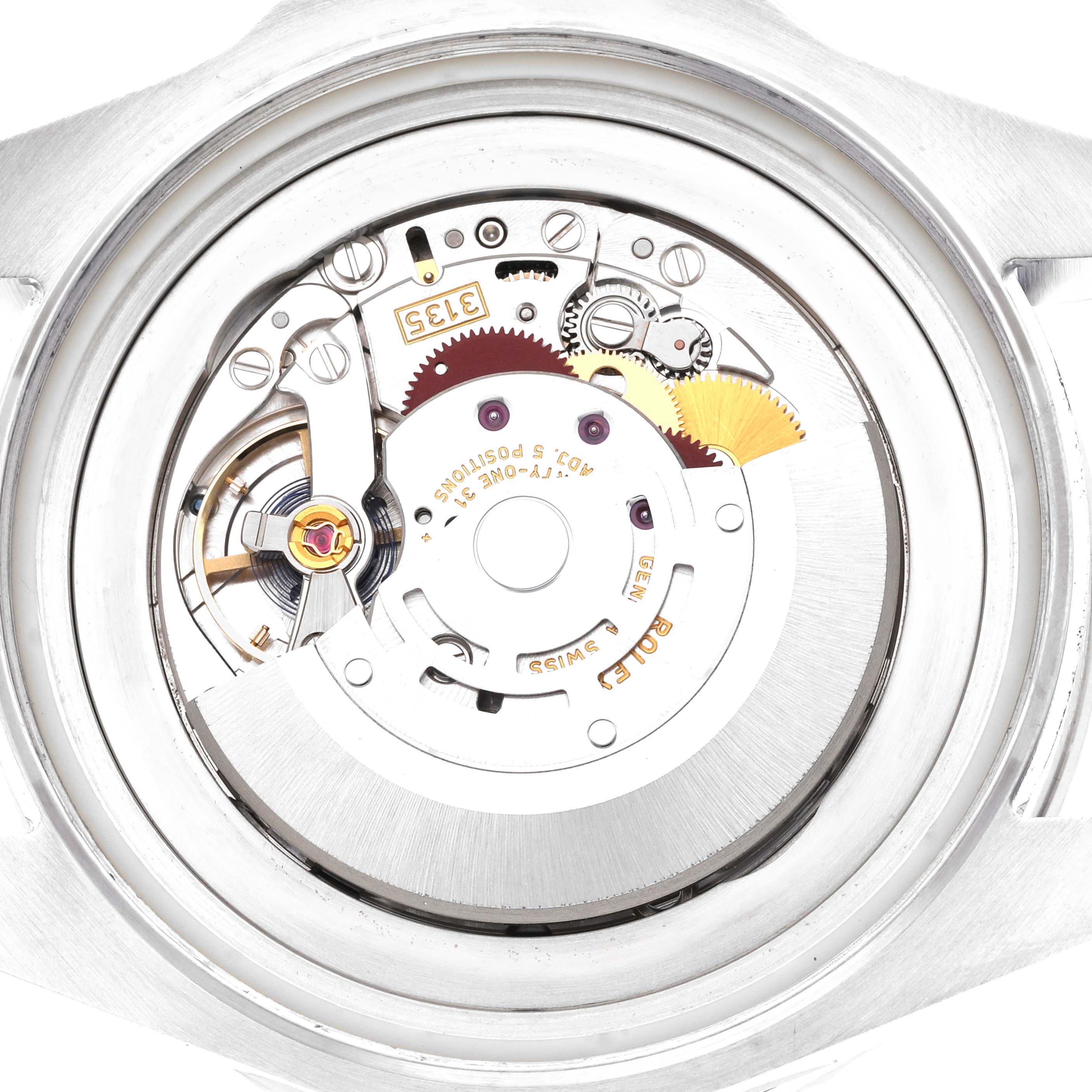 This image shows the internal mechanism and movement parts of a Rolex Sea-Dweller 116660 Men
s Stainless Steel Black Dial 116660 Men
s Stainless Steel Black Dial watch from a rear angle.