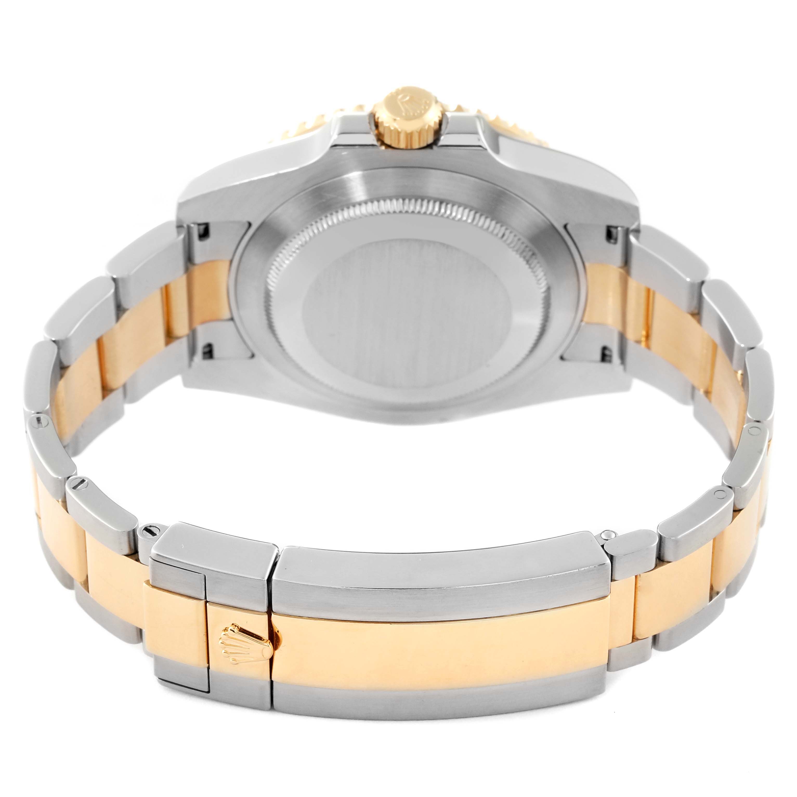 The image shows the back case and bracelet of a Rolex Submariner 116613 Men's Steel and Gold (two tone) Blue Dial 116613 Men's Steel and Gold (two tone) Blue Dial watch, viewed from the rear.
