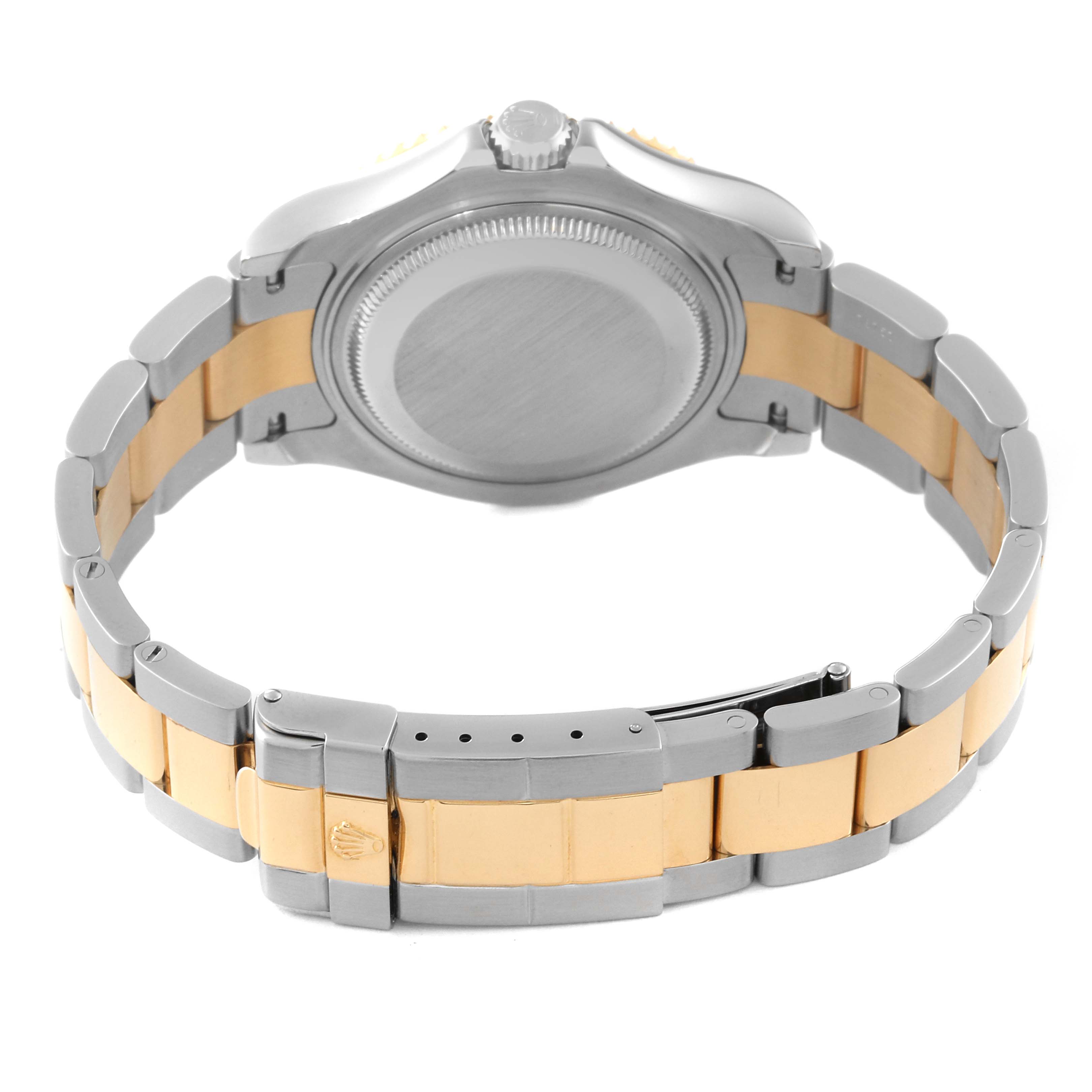 The image shows the back of the Rolex Yacht-Master 68623 Men's Steel and Gold (two tone) White Dial 68623 Men's Steel and Gold (two tone) White Dial watch, focusing on the case back and two-tone bracelet.