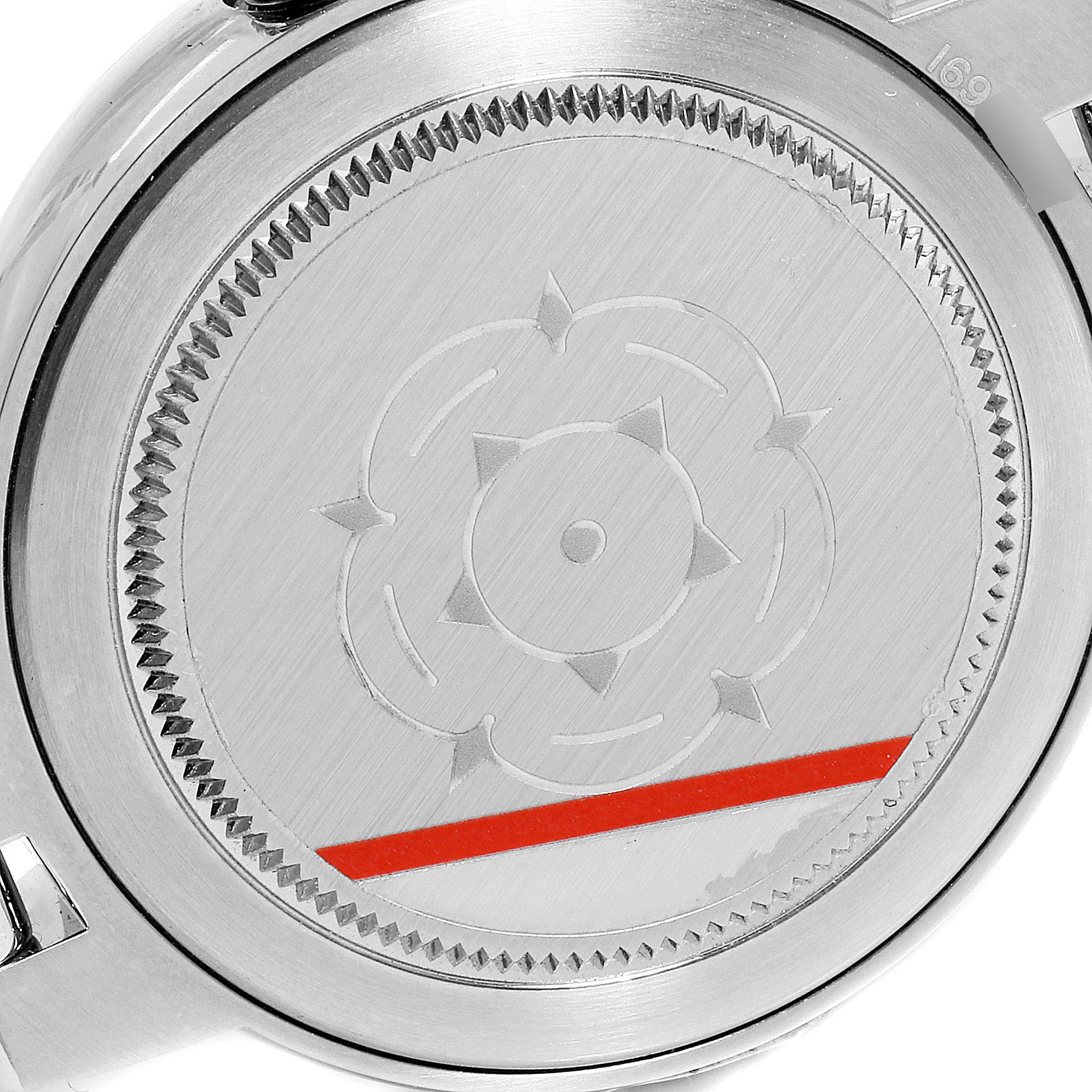 This image shows the case back of a Tudor Clair de Rose M35800-0006 Women
s Stainless Steel Silver Dial M35800-0006 Women
s Stainless Steel Silver Dial watch, featuring its engraved design.