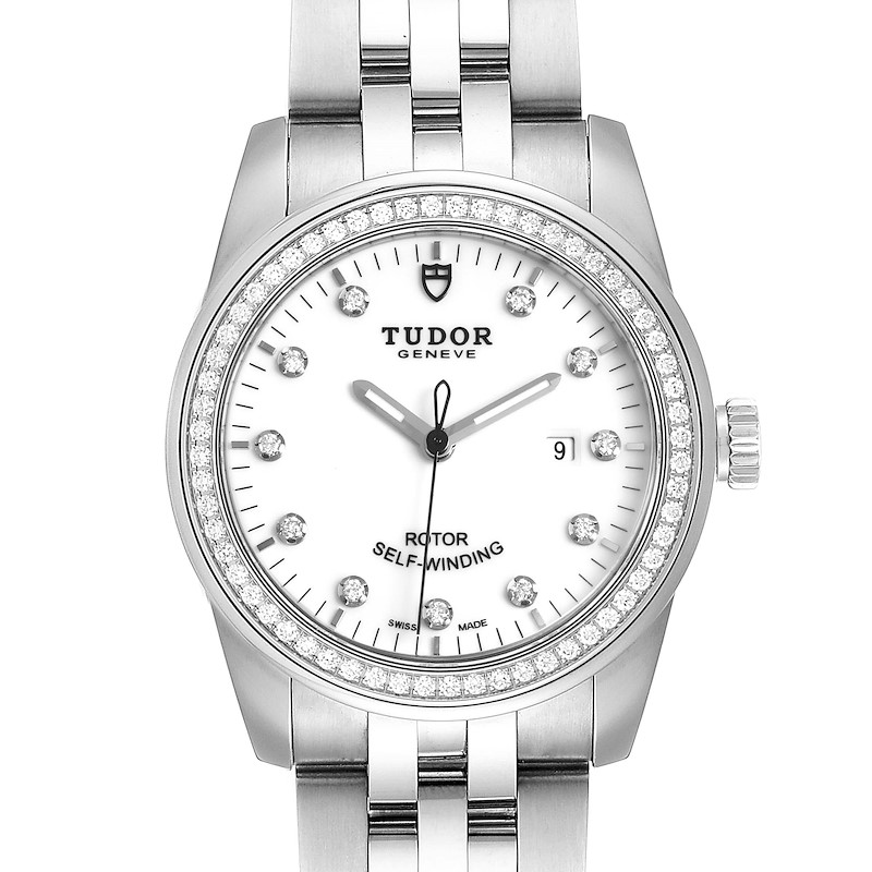 Tudor Glamour Date 31 White Dial Diamond Steel Ladies Watch M53020 Unworn SwissWatchExpo