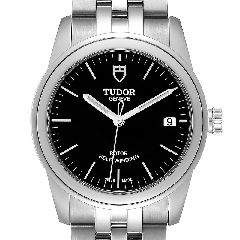 Tudor Glamour Date Black Dial Automatic Steel Mens Watch M55000 Unworn SwissWatchExpo
