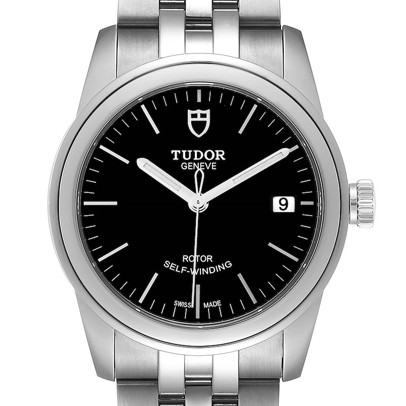 Tudor Glamour Date Black Dial Steel Mens Watch M55000 Unworn SwissWatchExpo